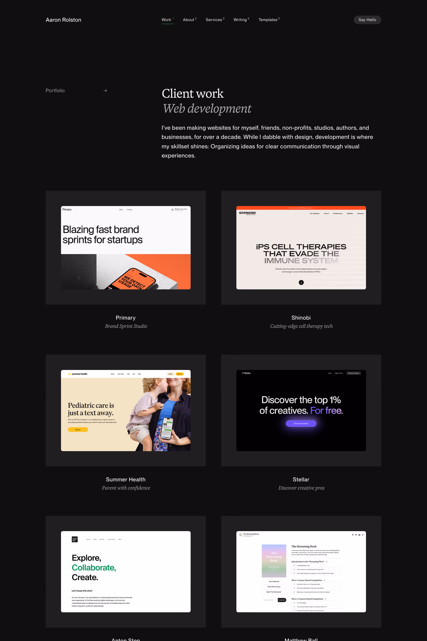 Aaron Rolston work page