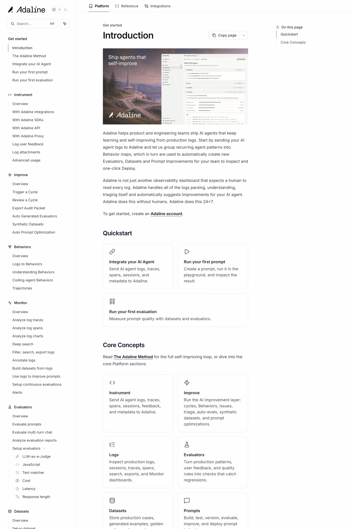 Adaline docs page
