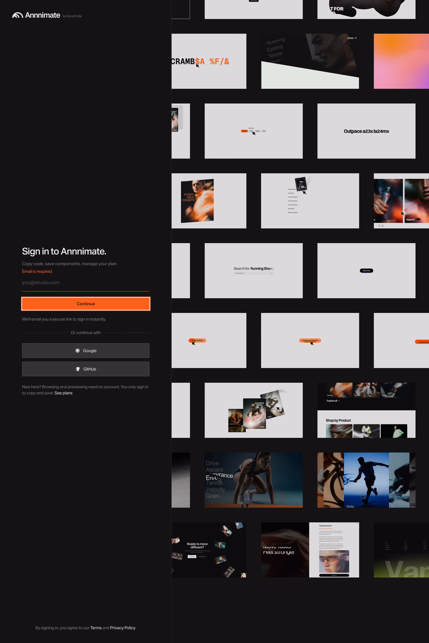 Annnimate login page