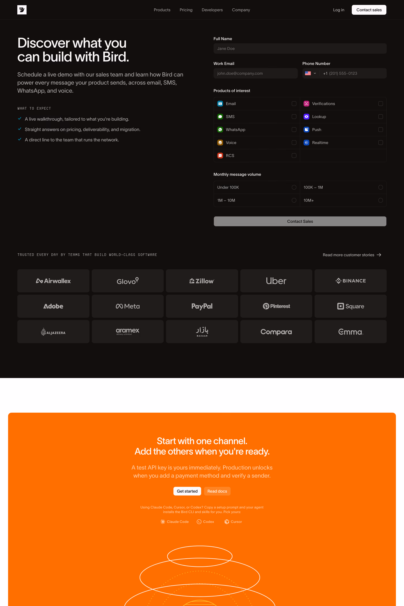Bird contact page