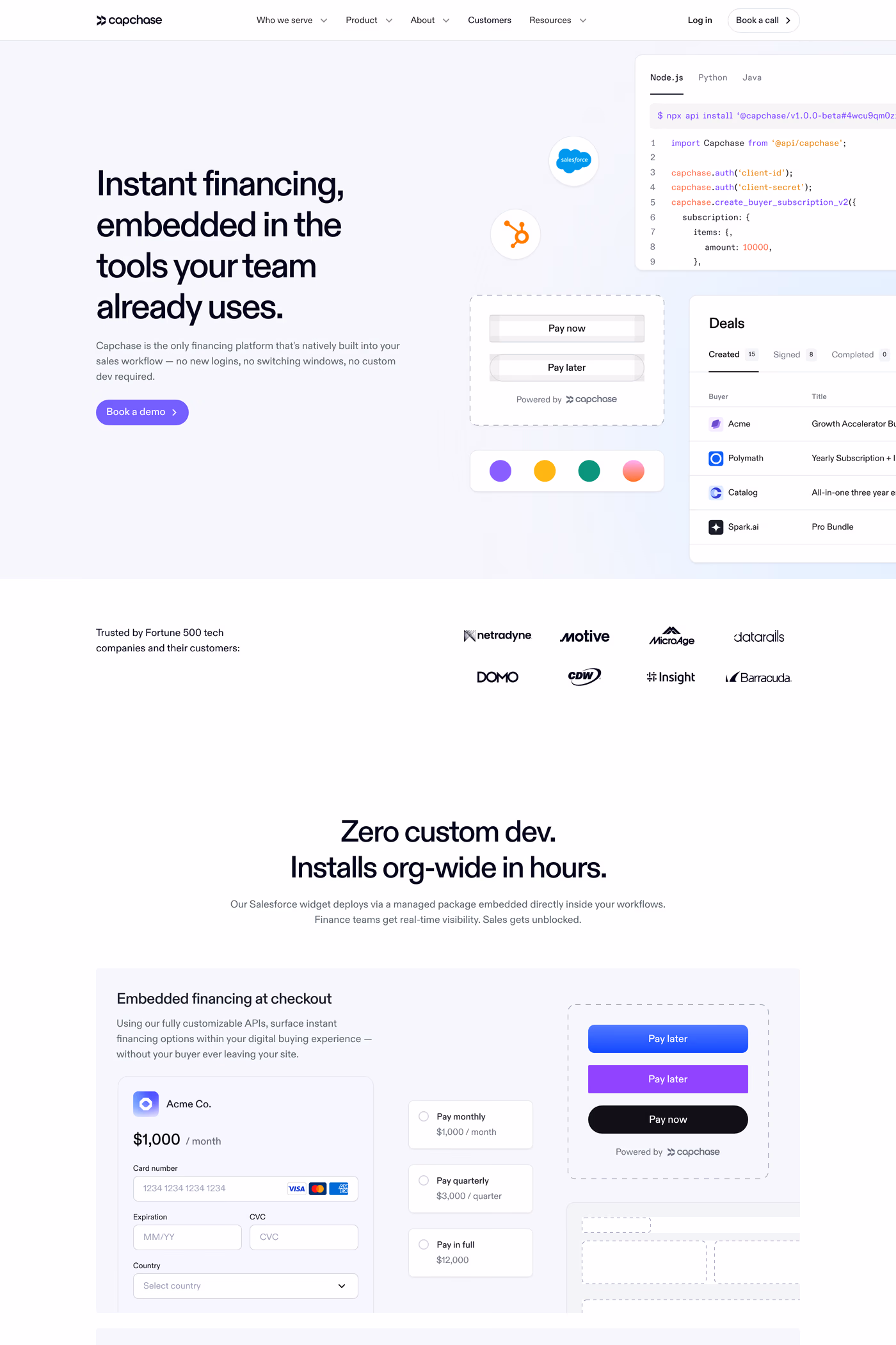 Capchase integrations page