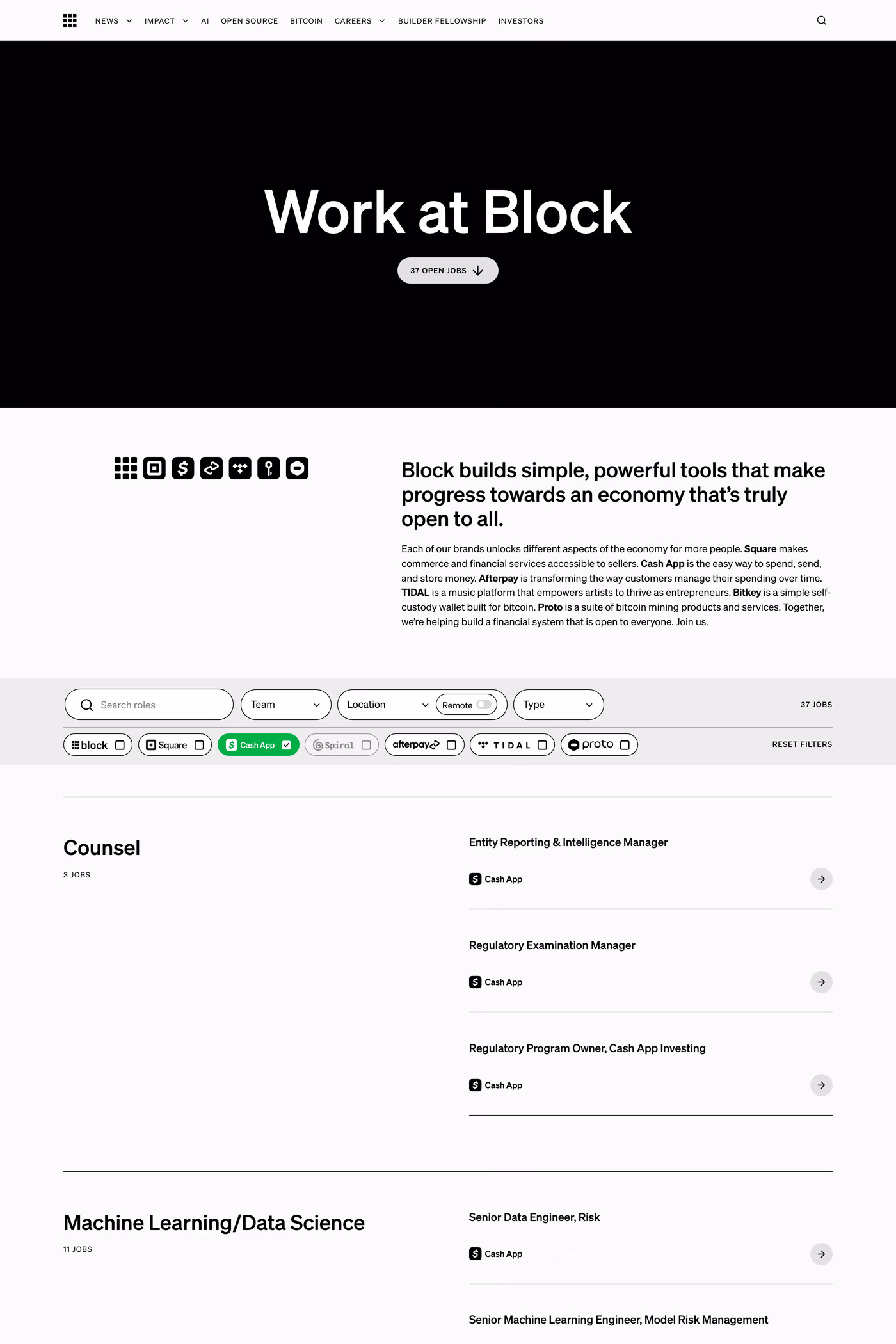 Cash App careers page