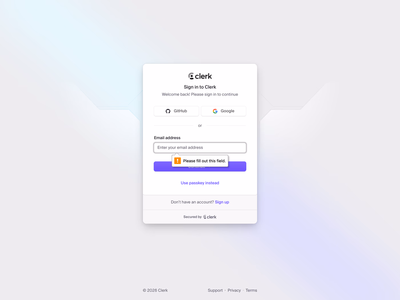 Clerk login page