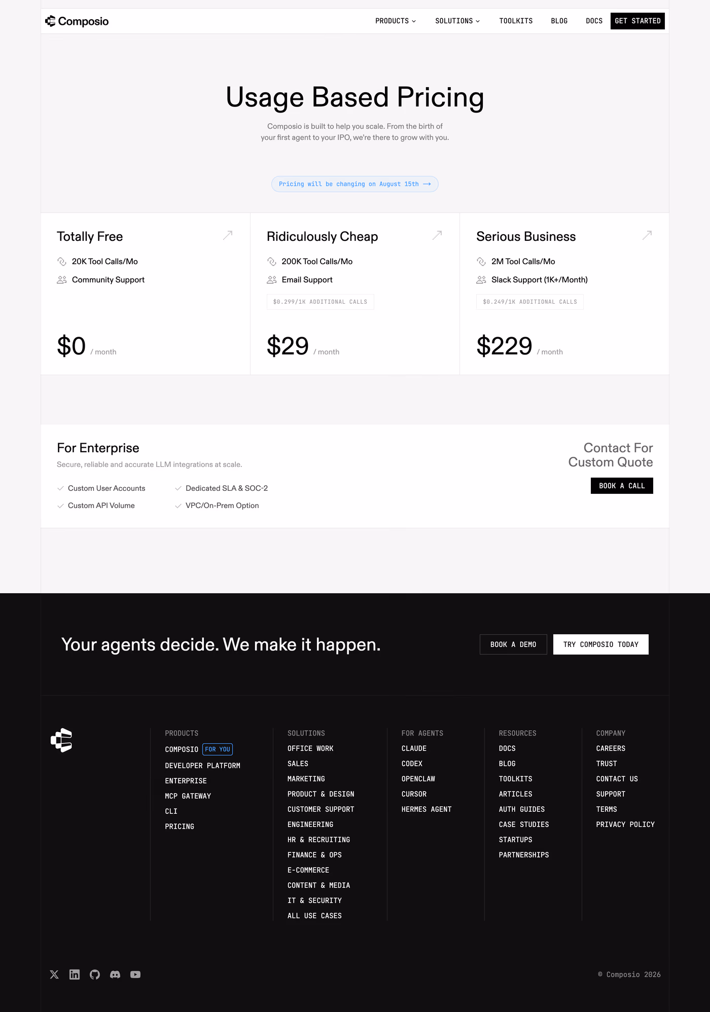 Composio pricing page