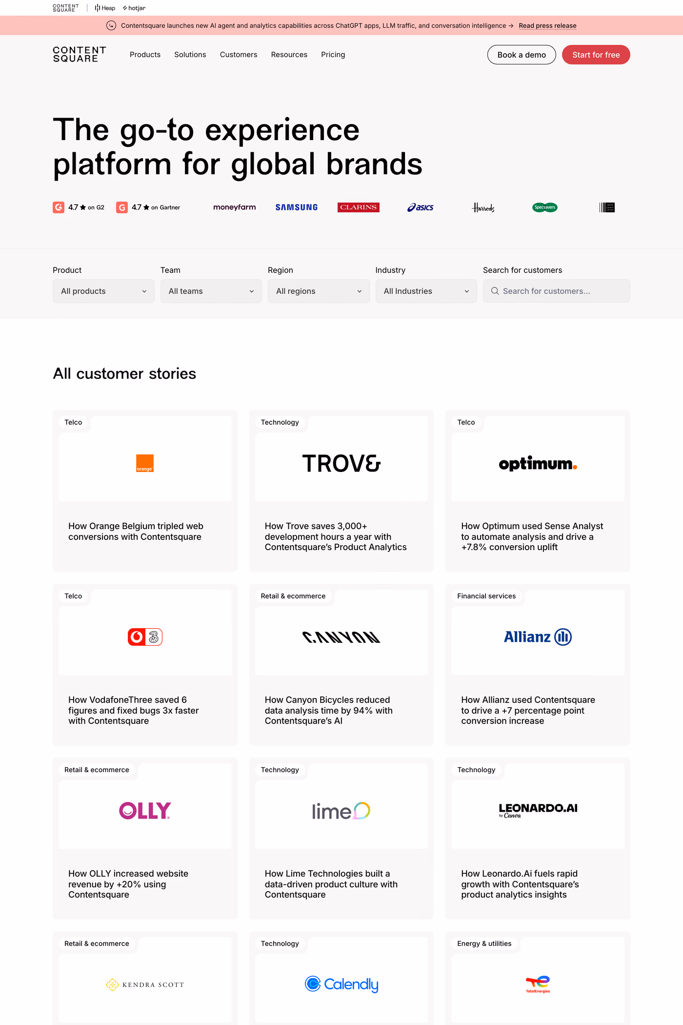 Contentsquare case studies page