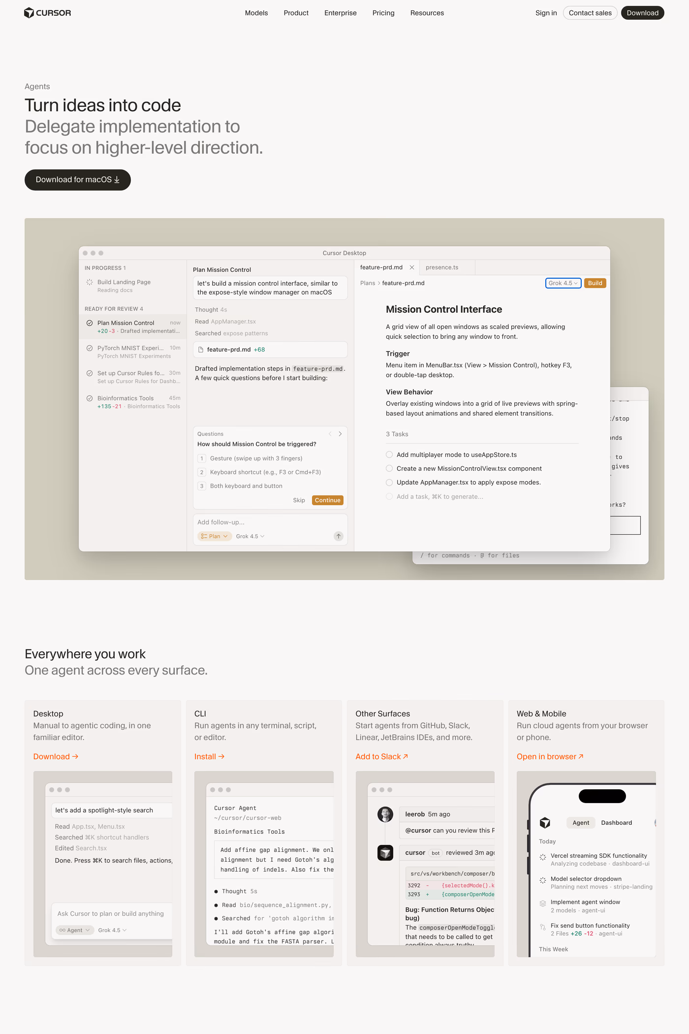 Cursor features page