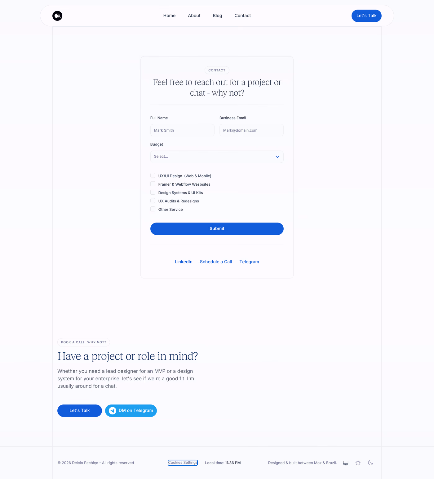 Delcio Designs contact page
