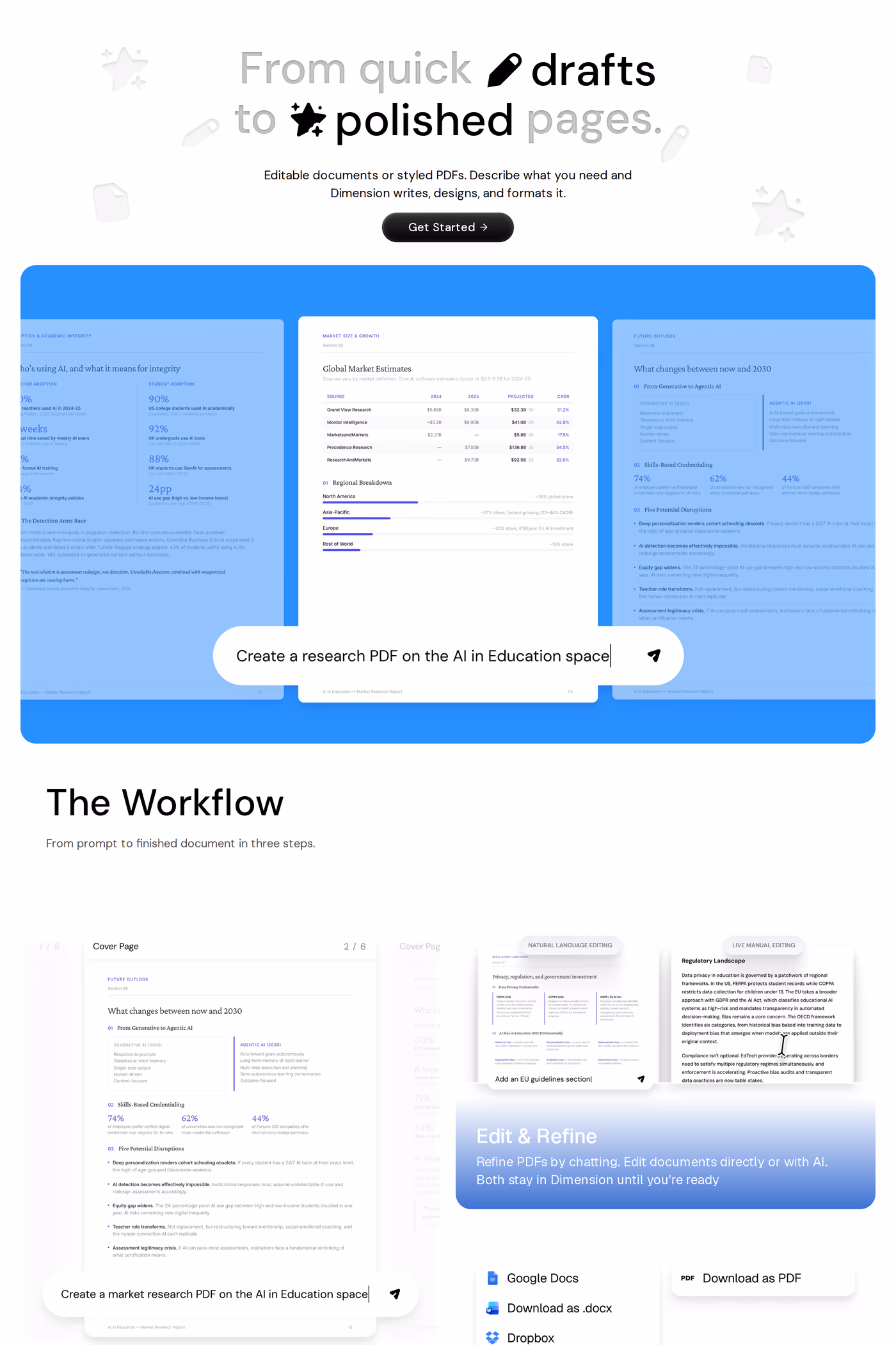 Dimension features page