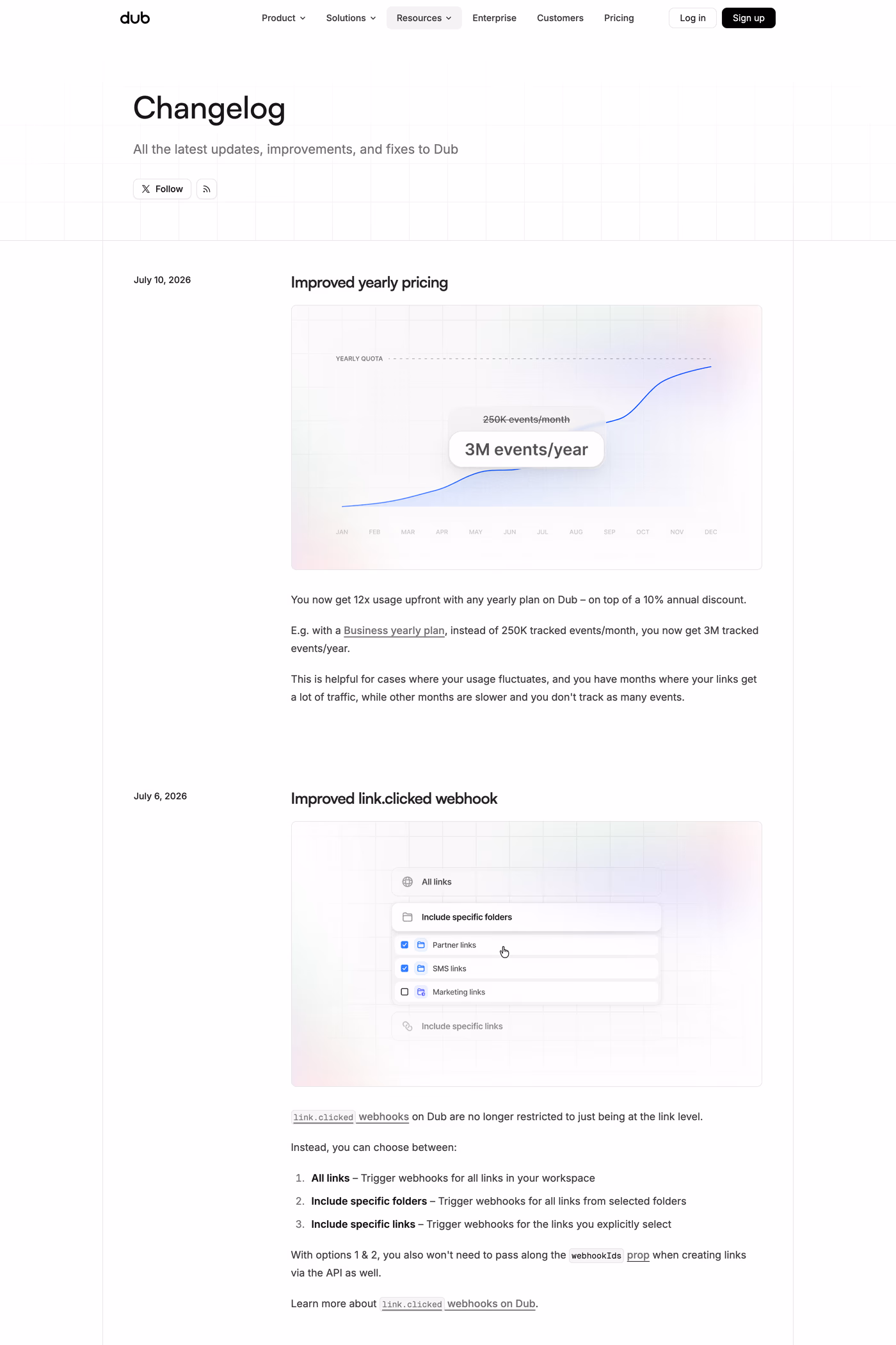 Dub changelog page