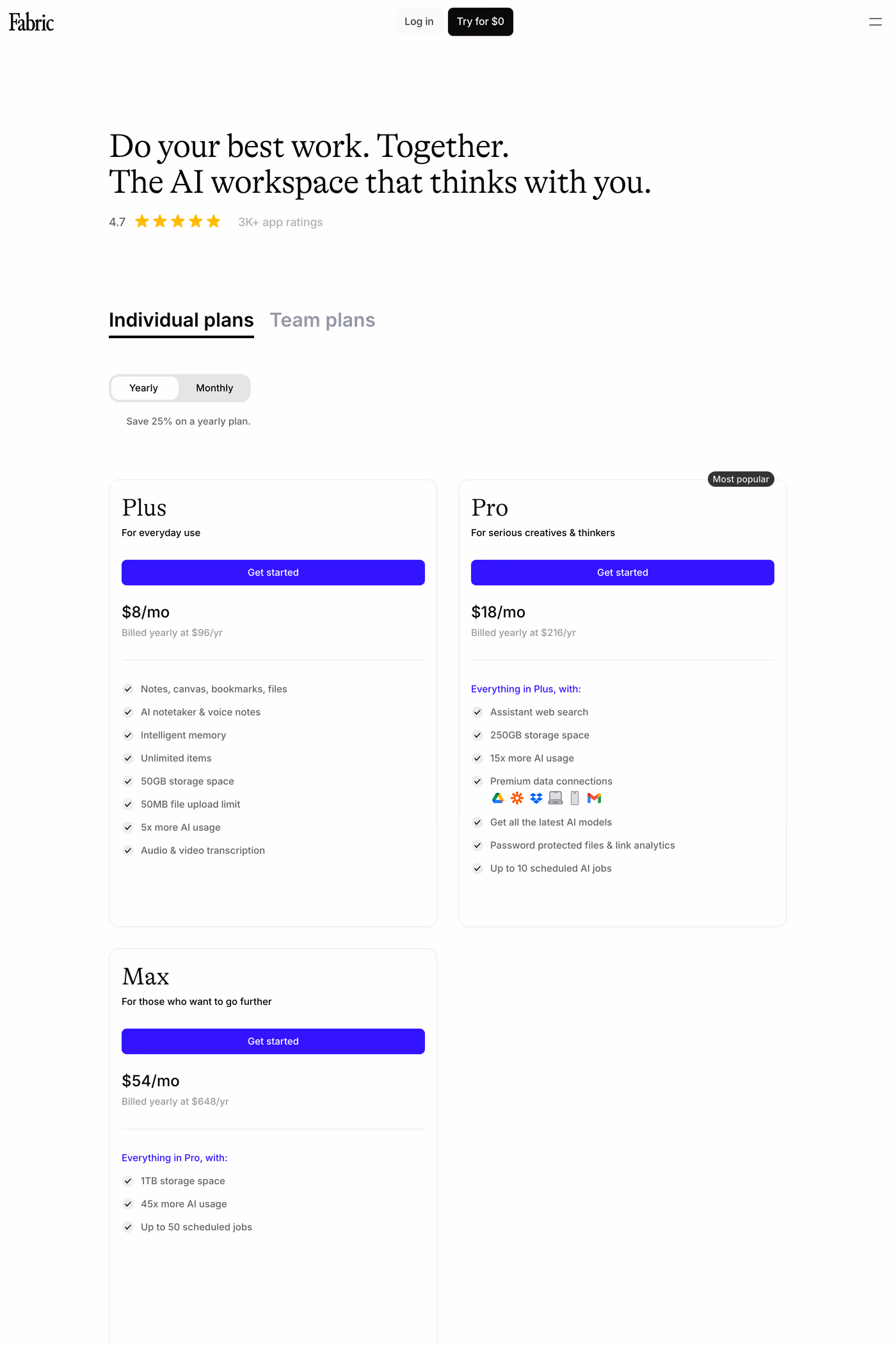 Fabric pricing page