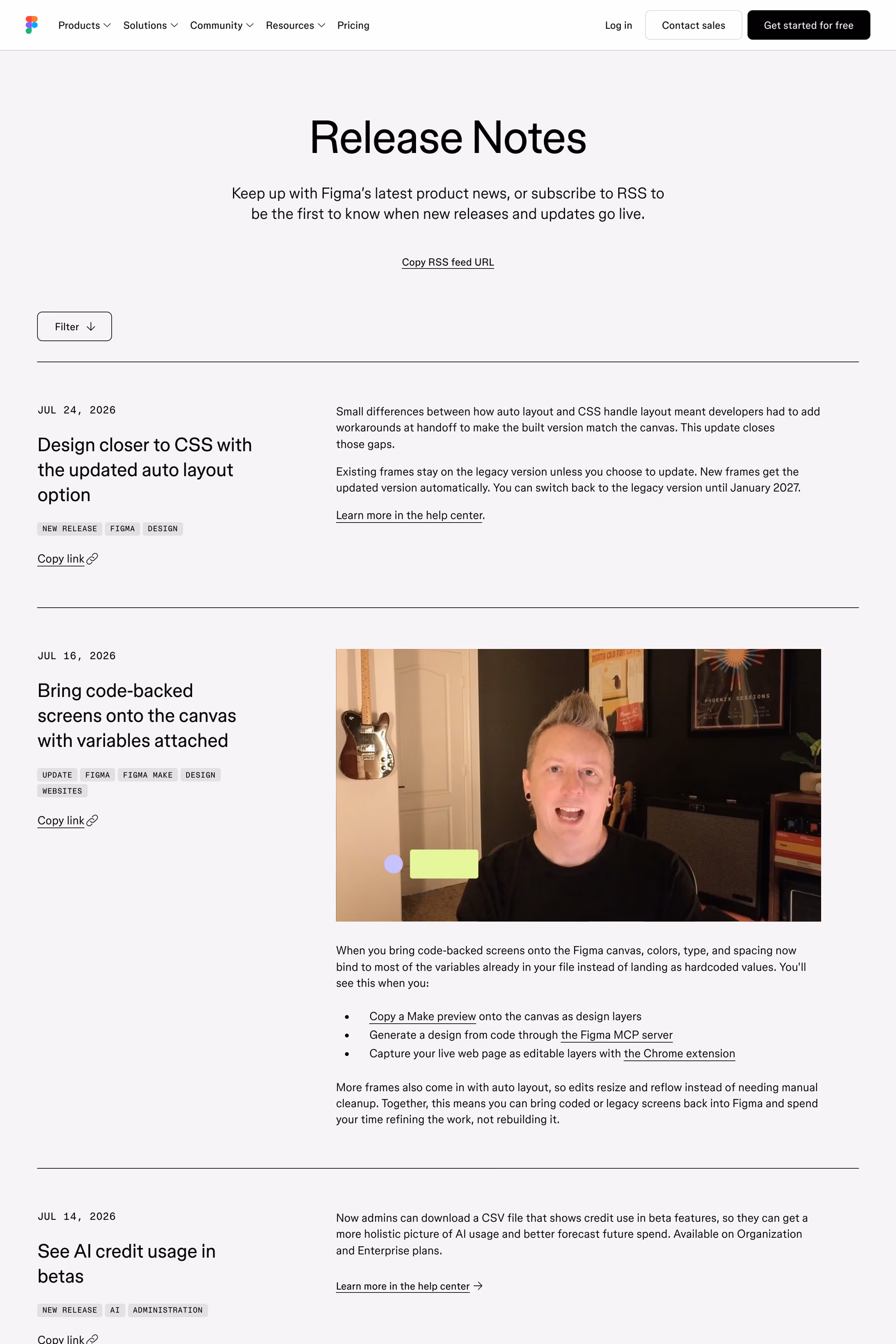 Figma changelog page