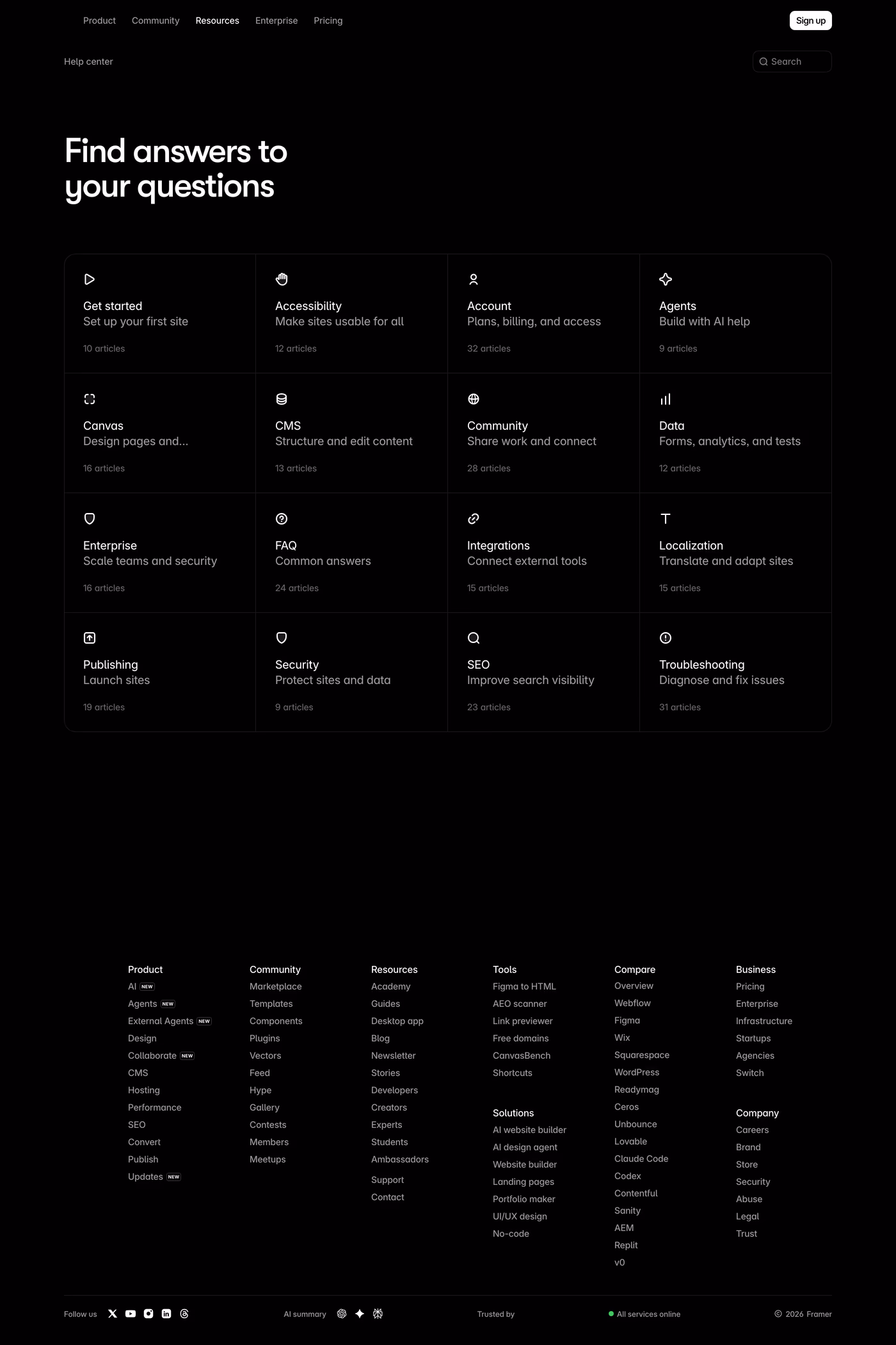 Framer docs page
