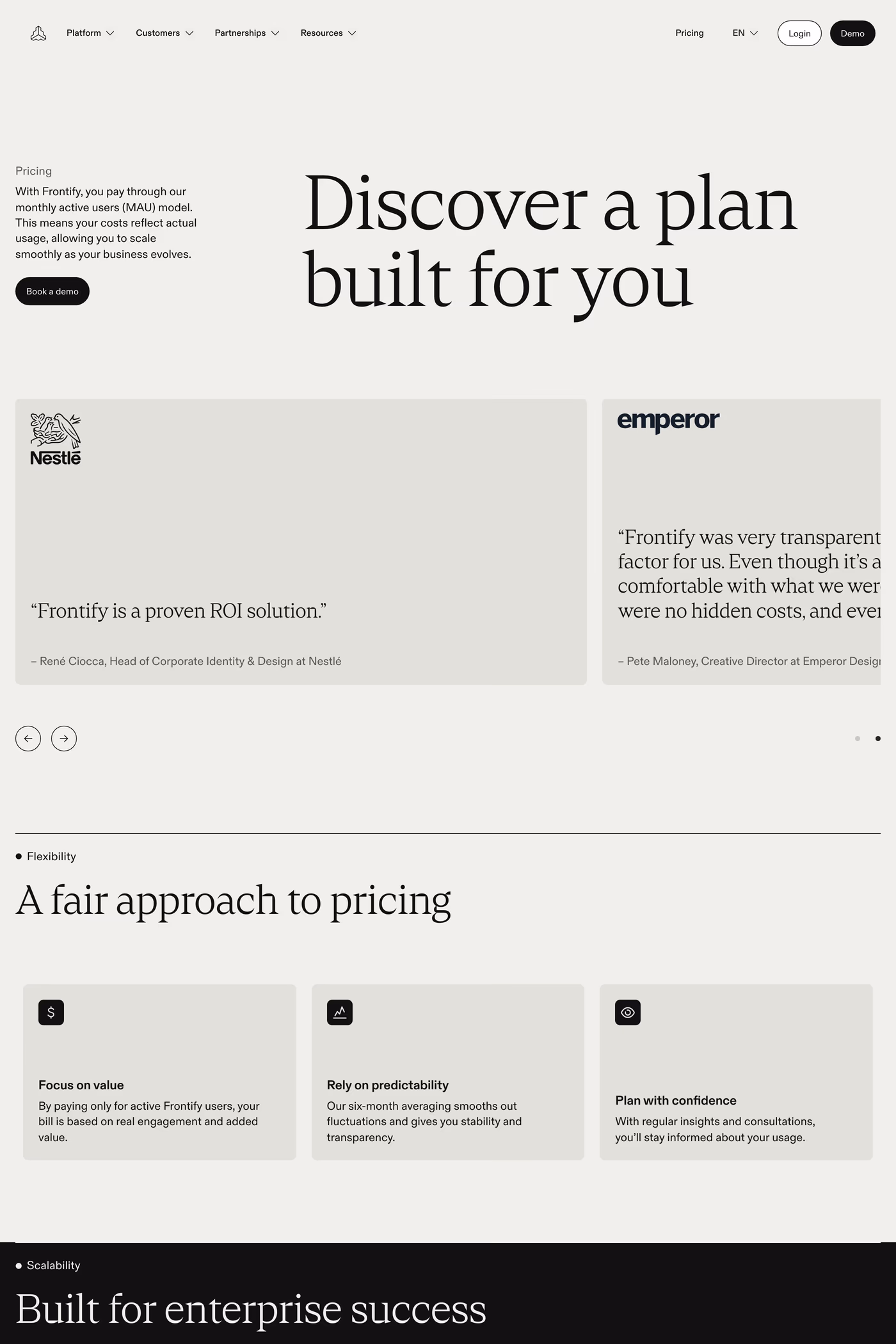 Frontify pricing page