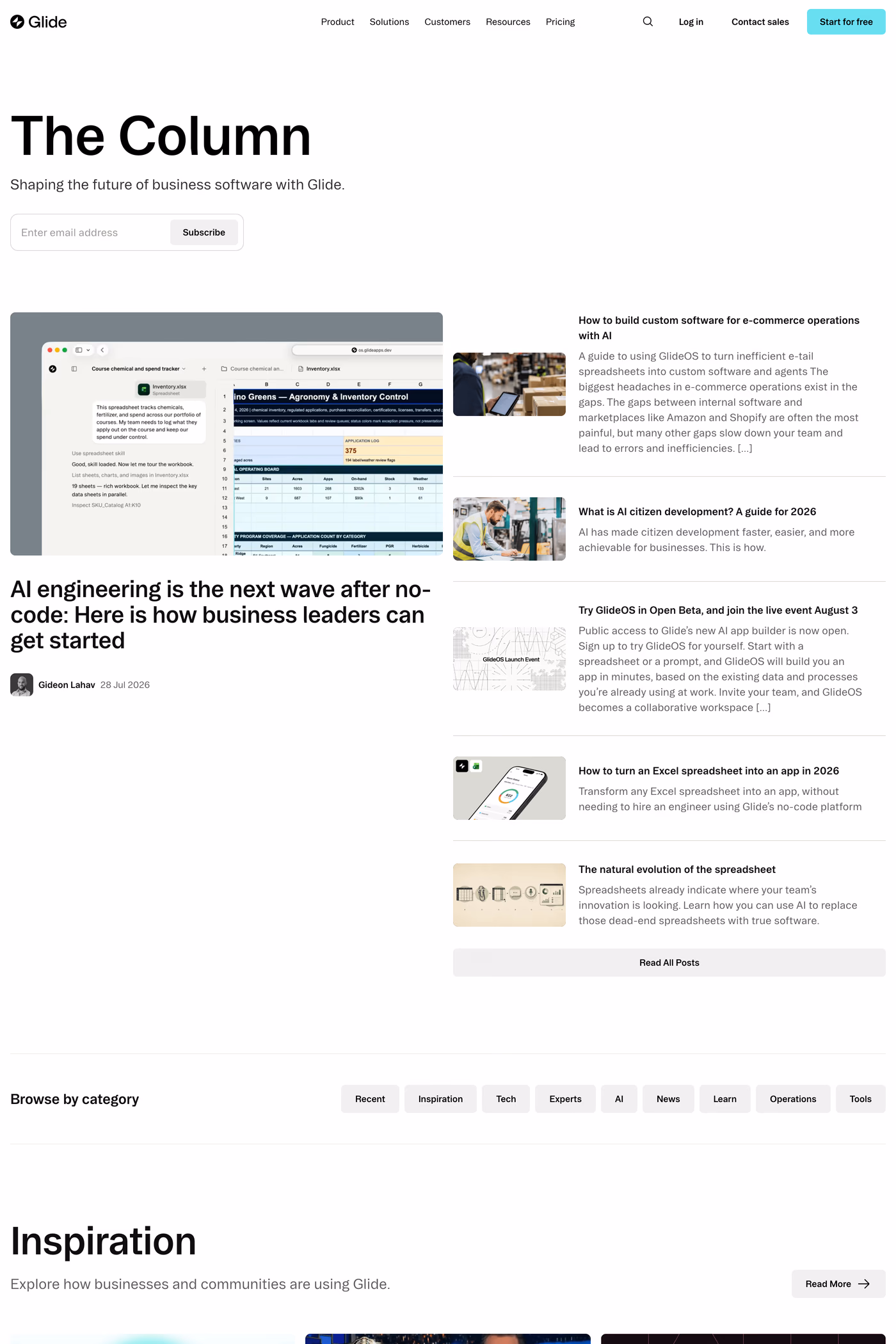 Glide blog page