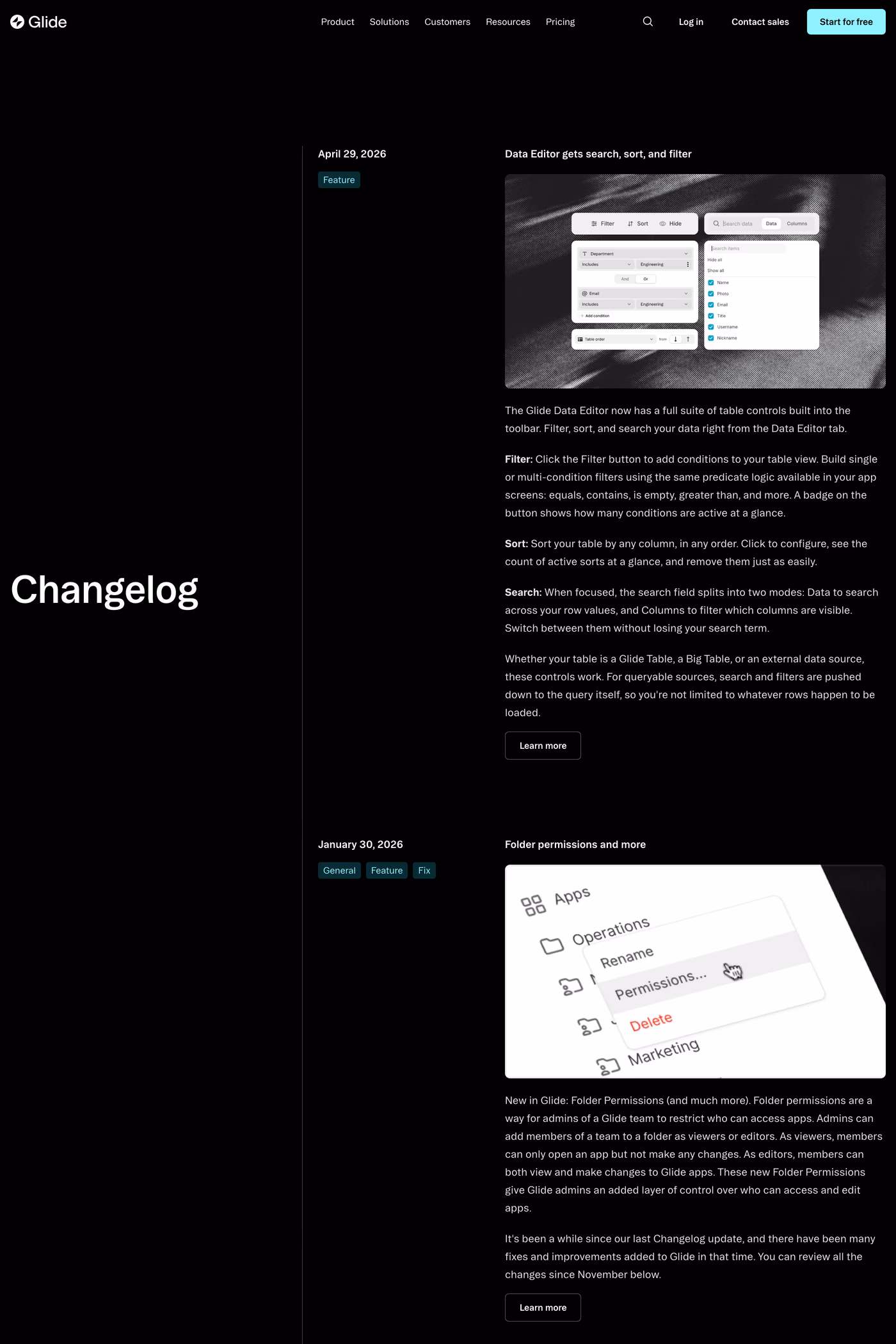 Glide changelog page