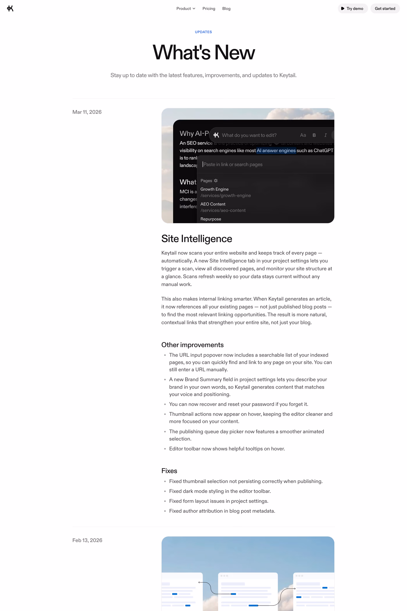 Keytail changelog page