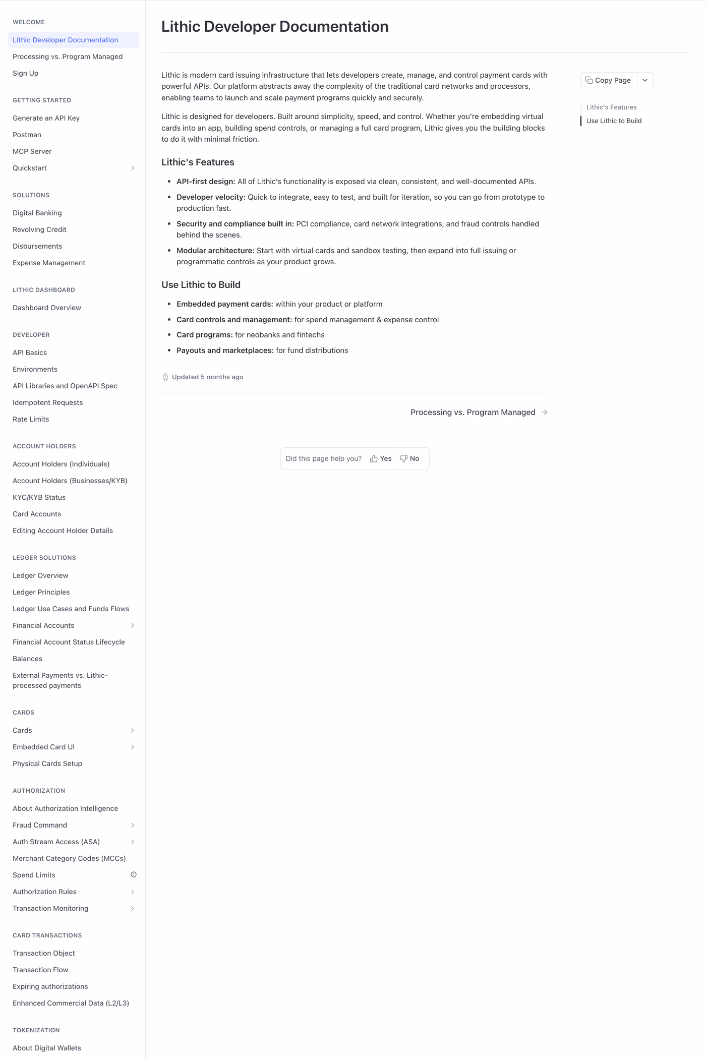 Lithic docs page