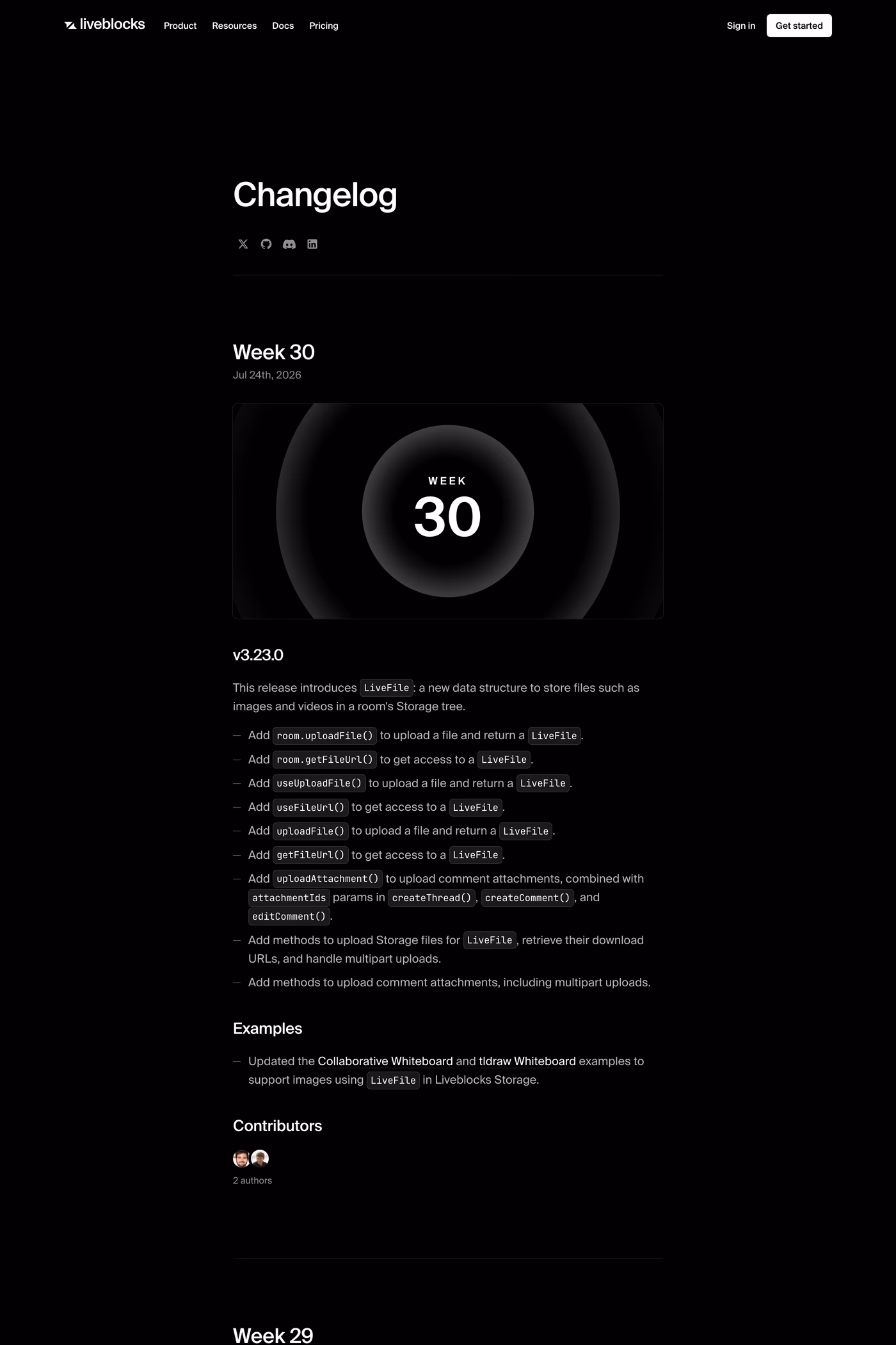 Liveblocks changelog page