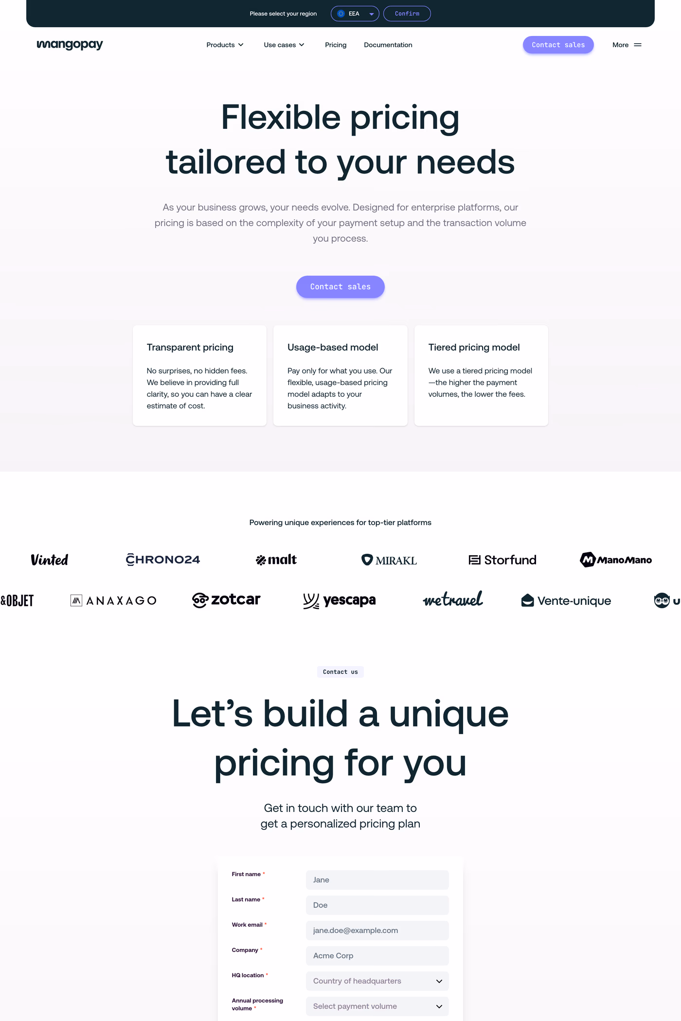 Mangopay pricing page