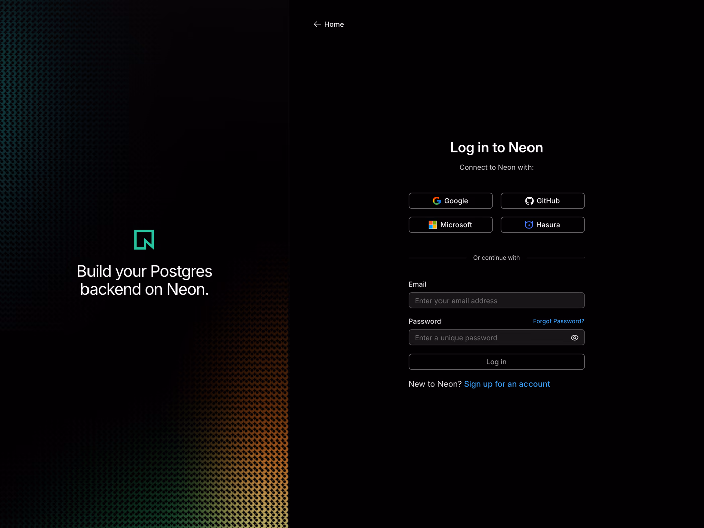 Neon login page