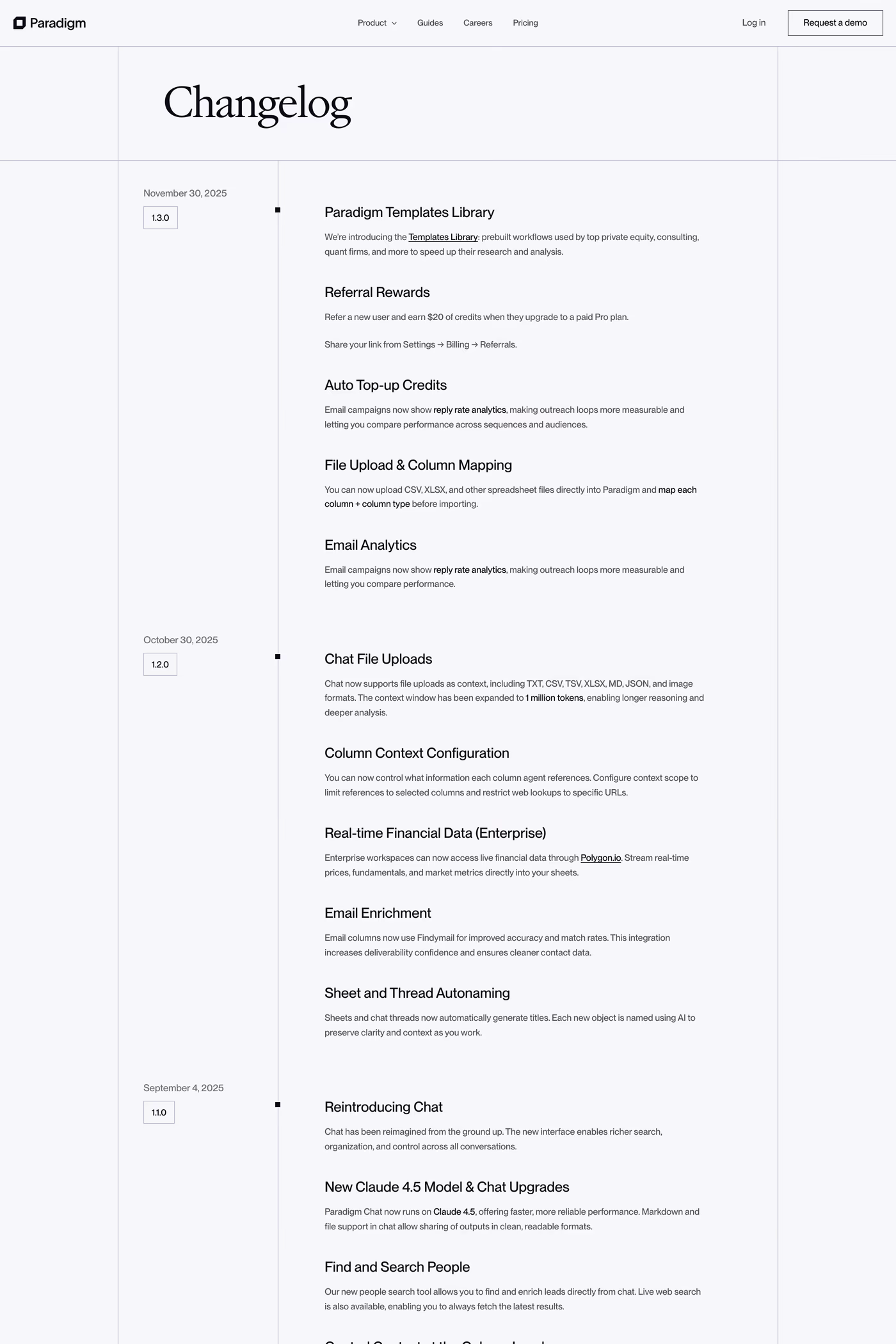 Paradigm changelog page
