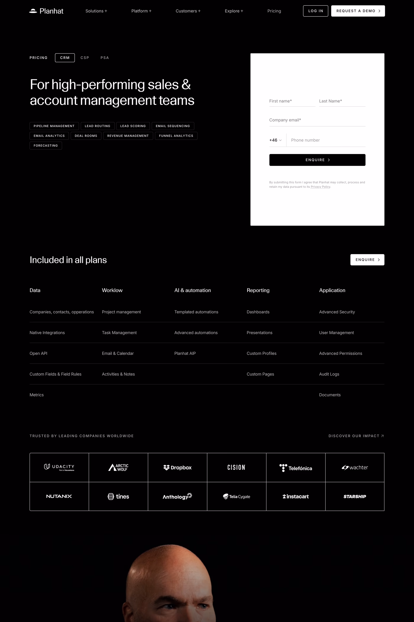Planhat pricing page