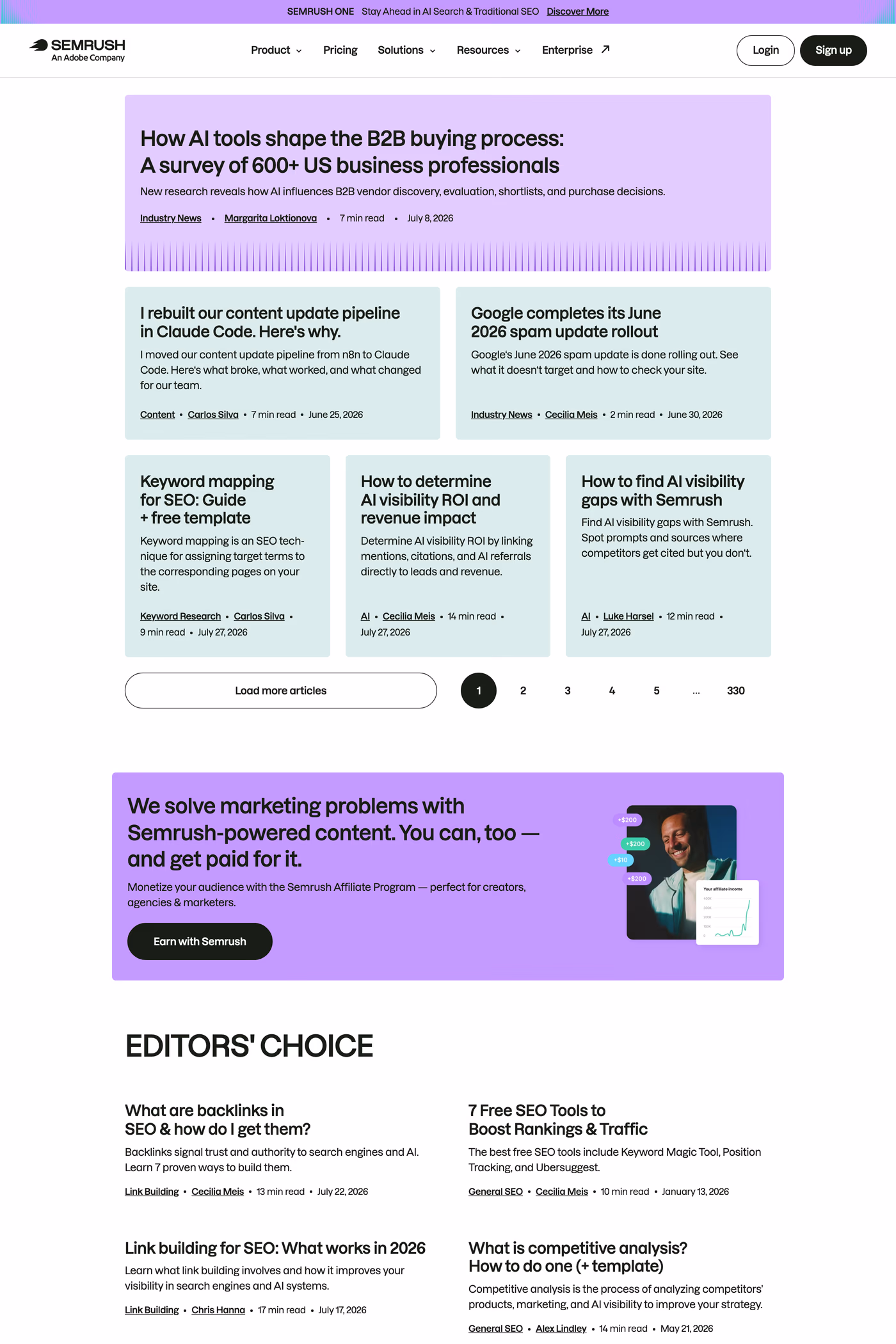 Semrush blog page