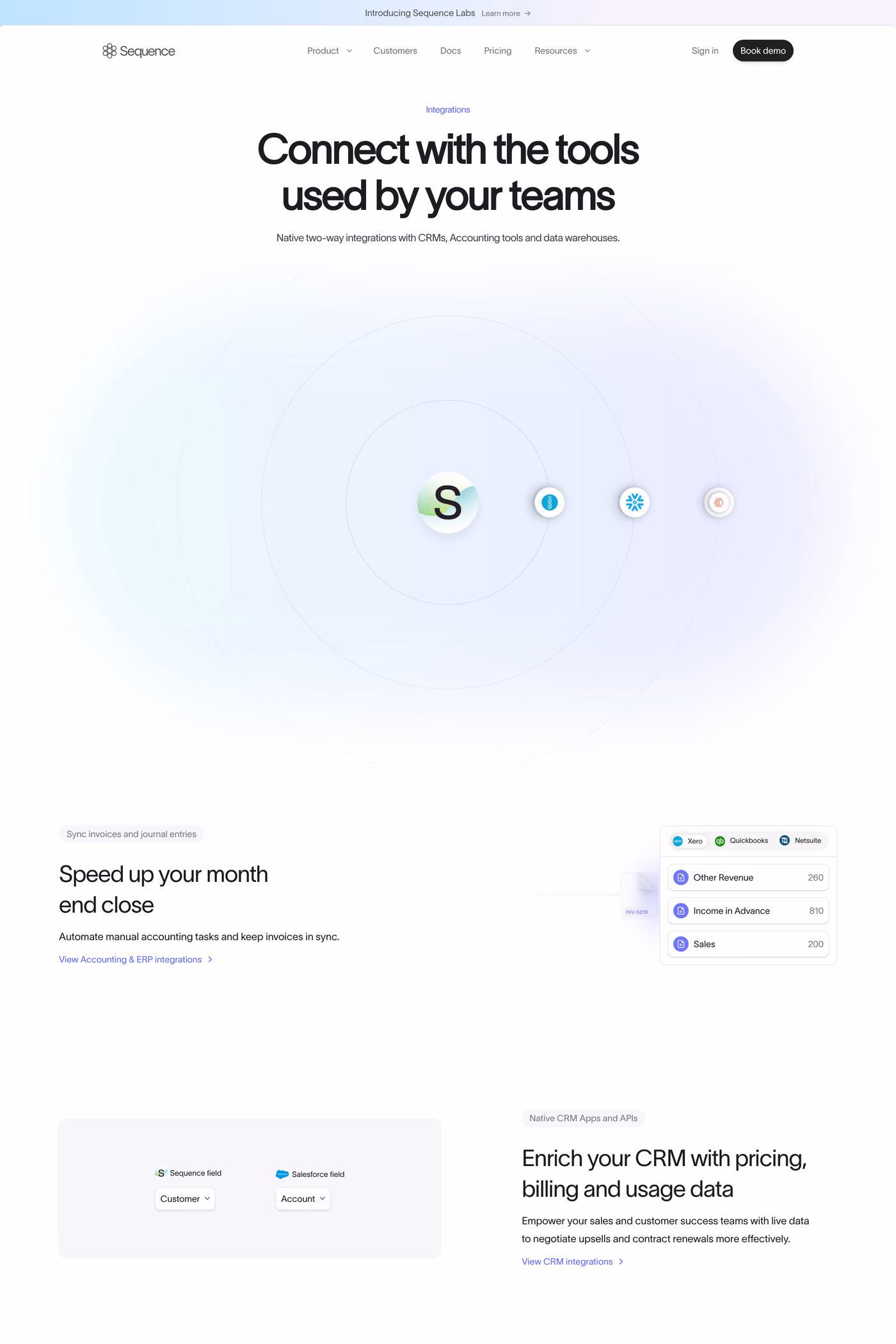 Sequence integrations page