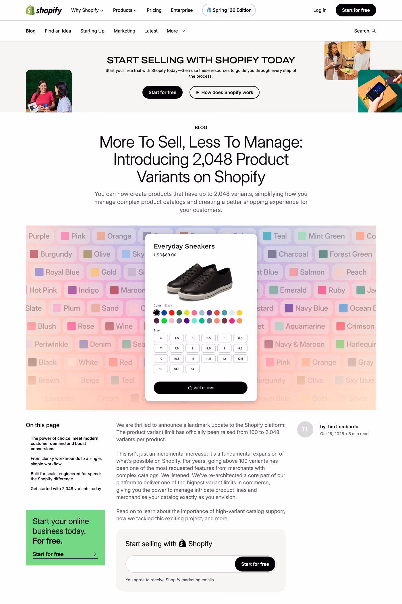 Shopify Editions blog page