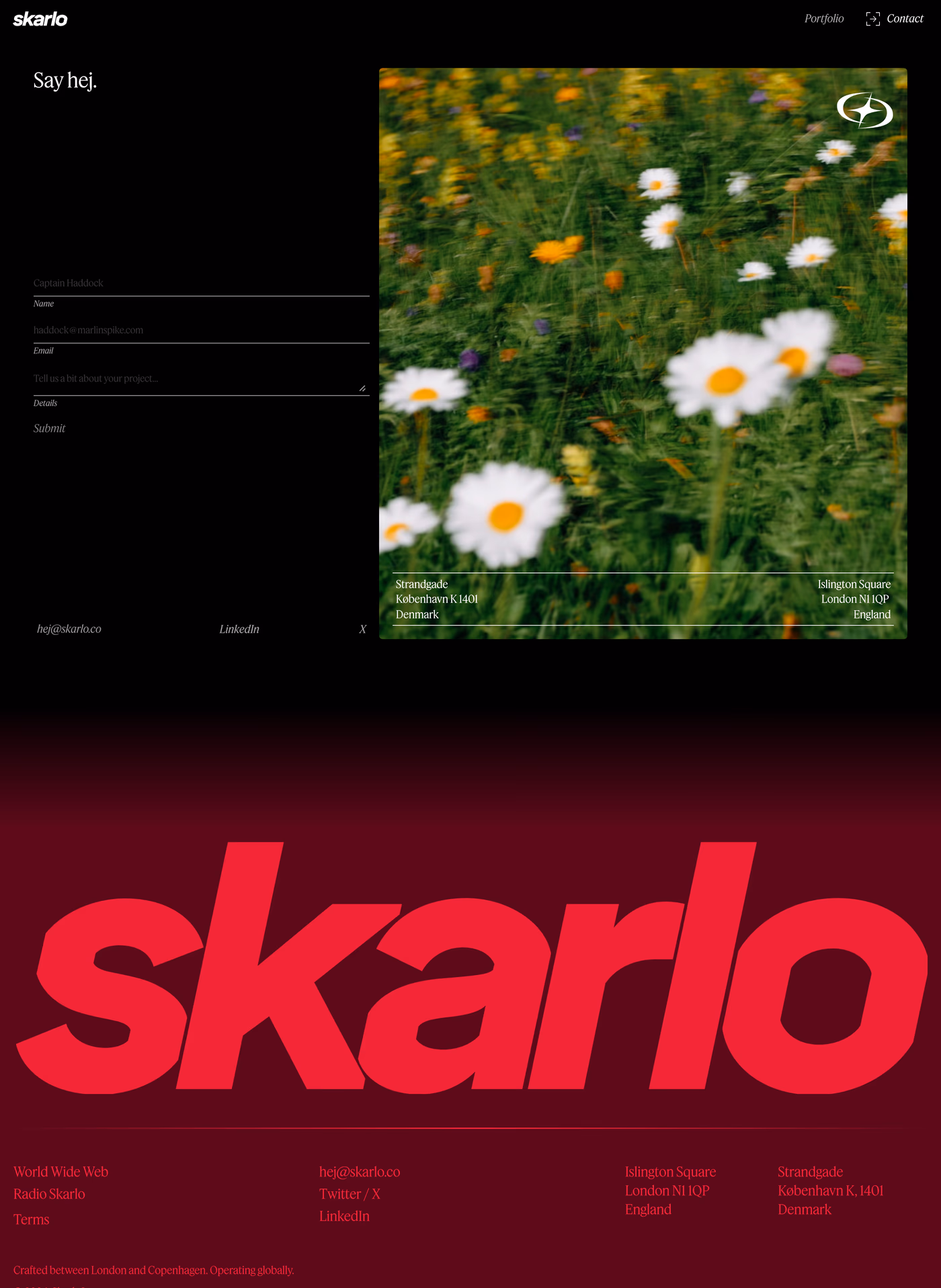 Skarlo contact page