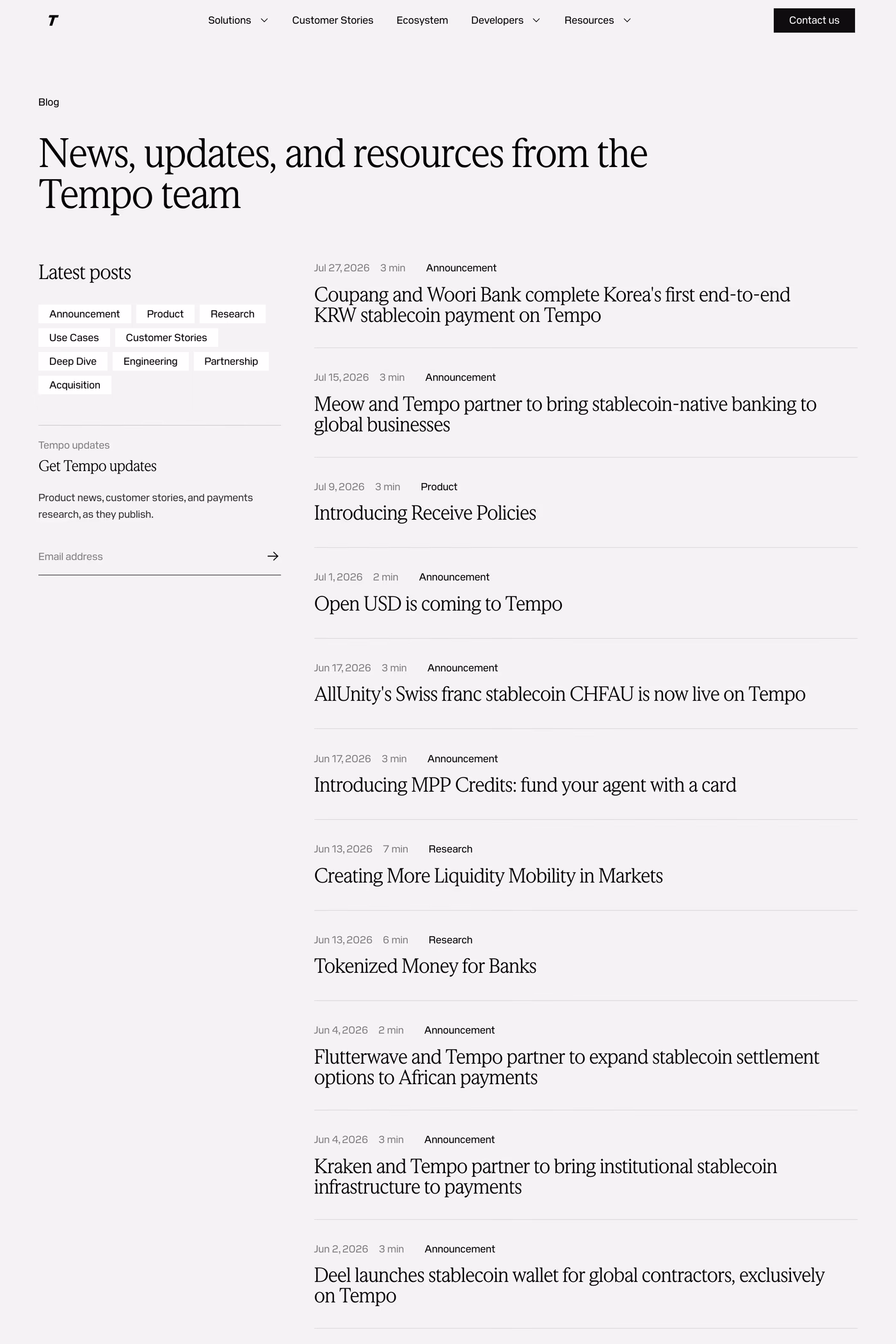 Tempo blog page