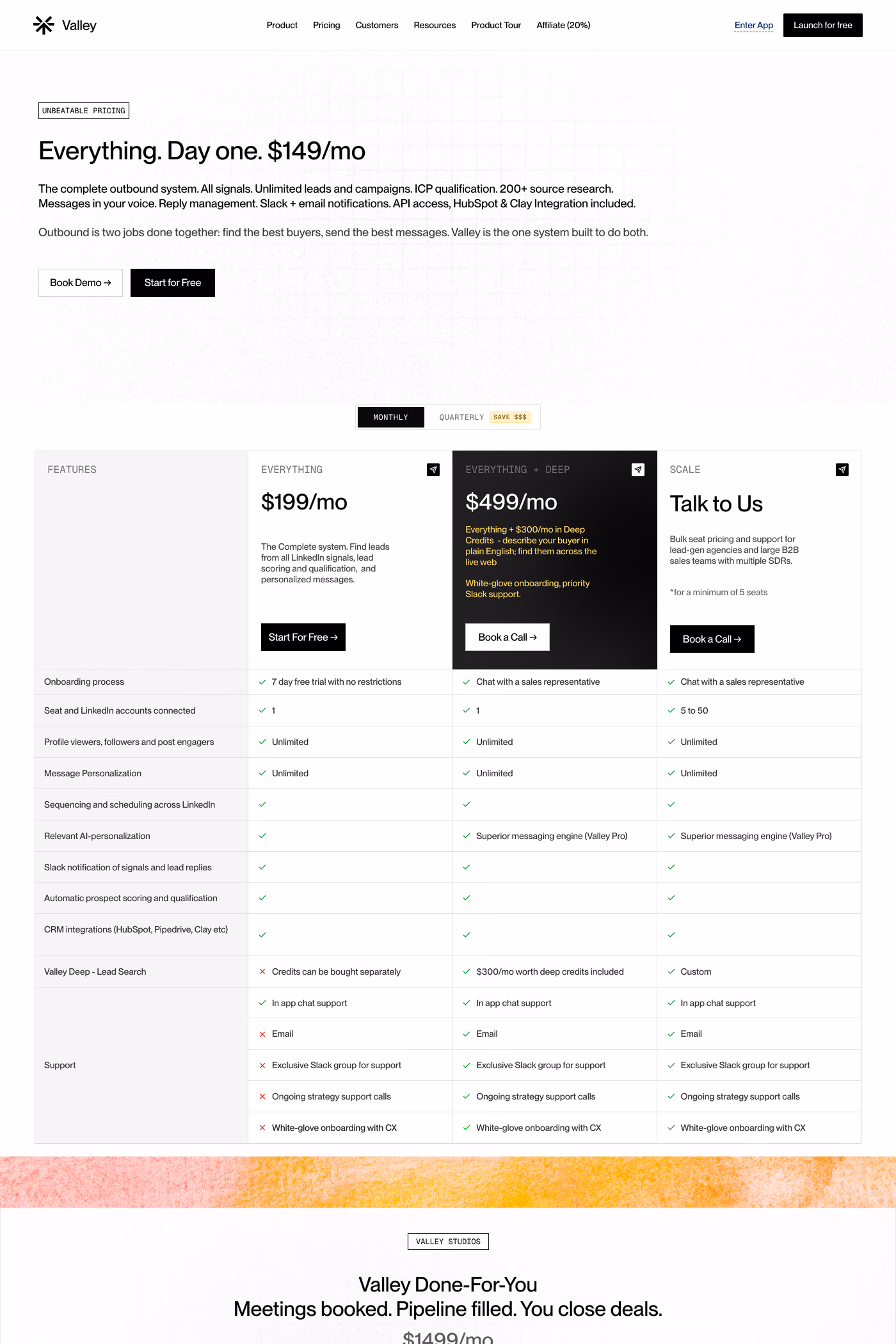 Valley pricing page