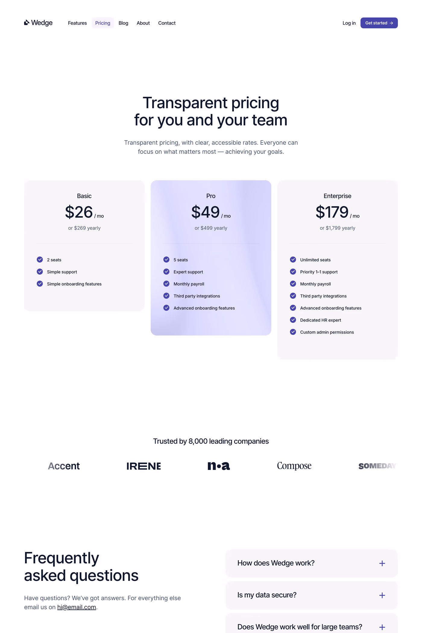 Wedge pricing page