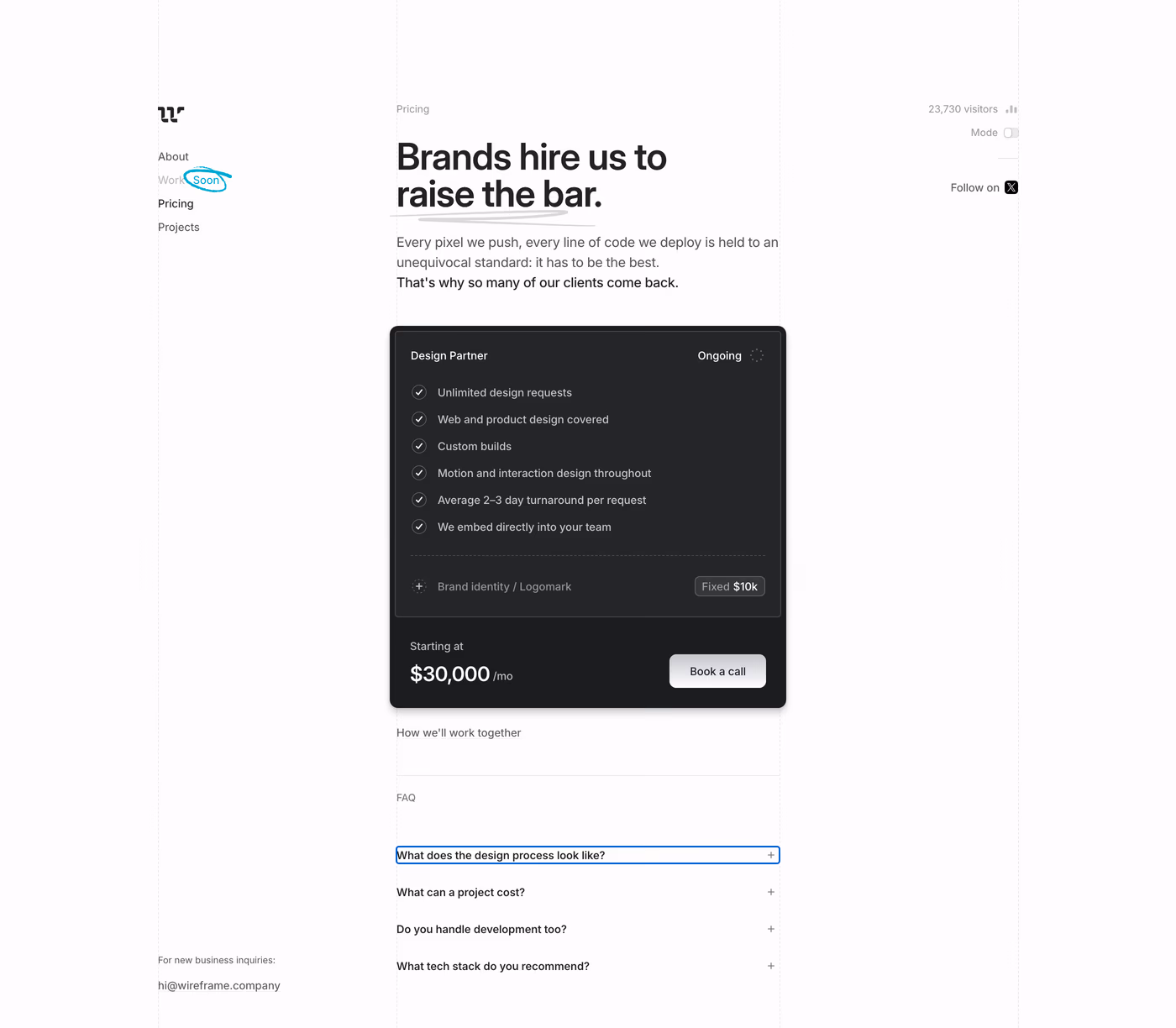 Wireframe pricing page