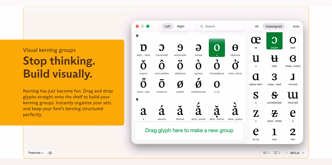 Glyphs Features section