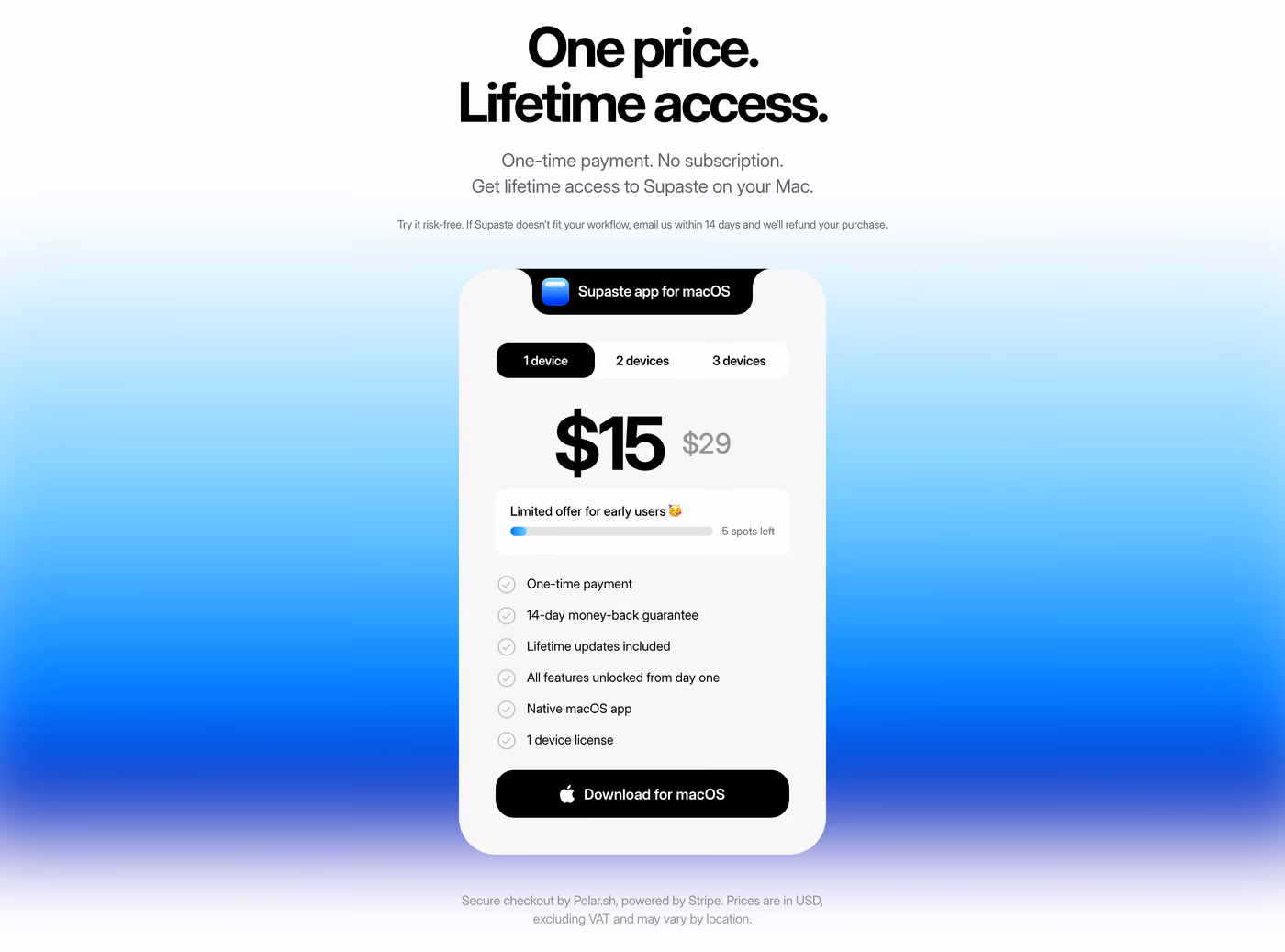 Supaste Pricing section