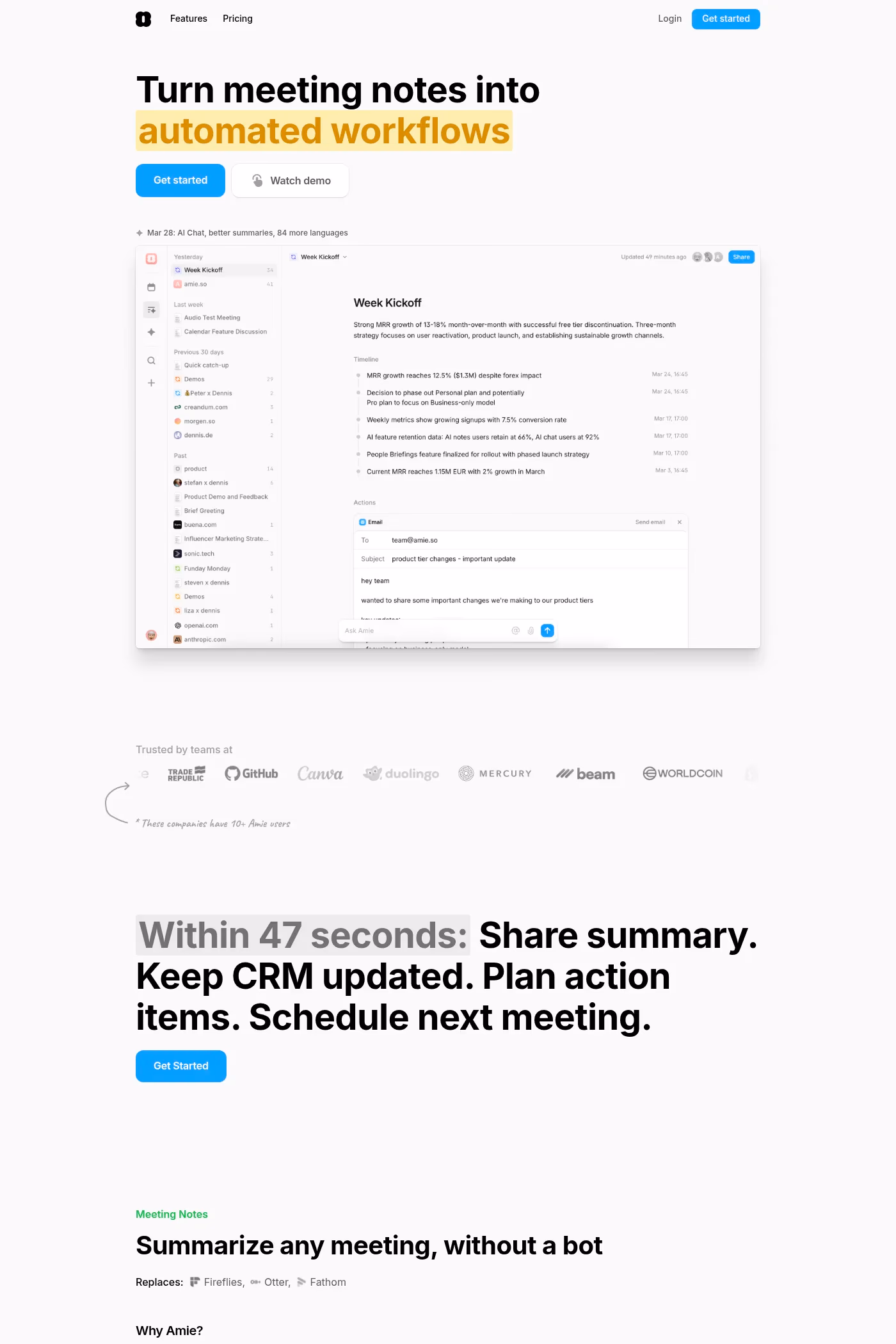Amie website screenshot