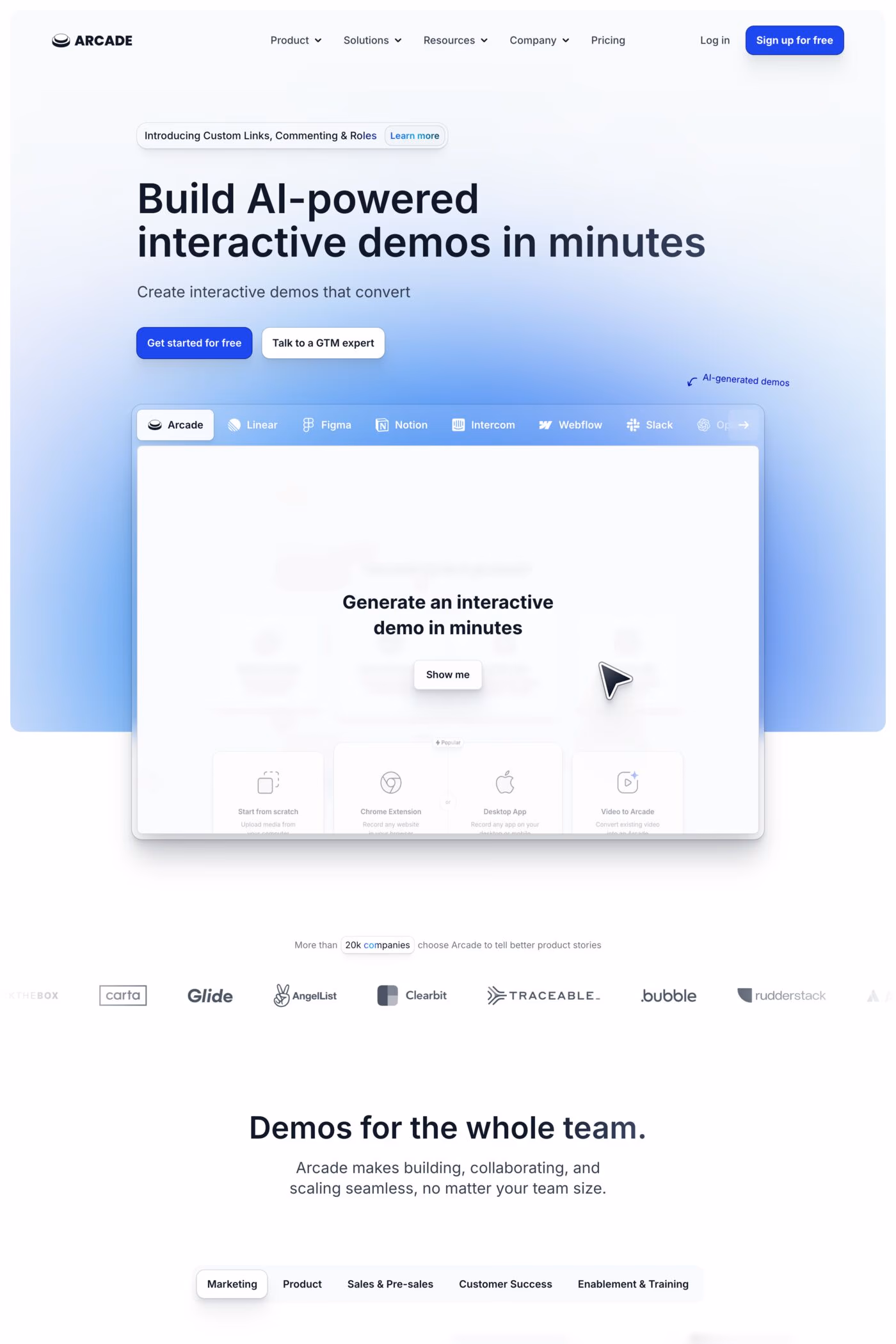 Arcade website screenshot