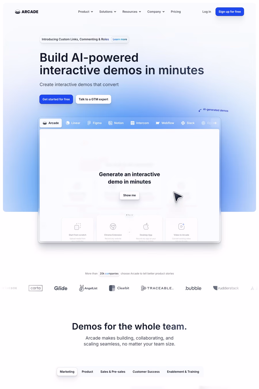 Arcade website screenshot