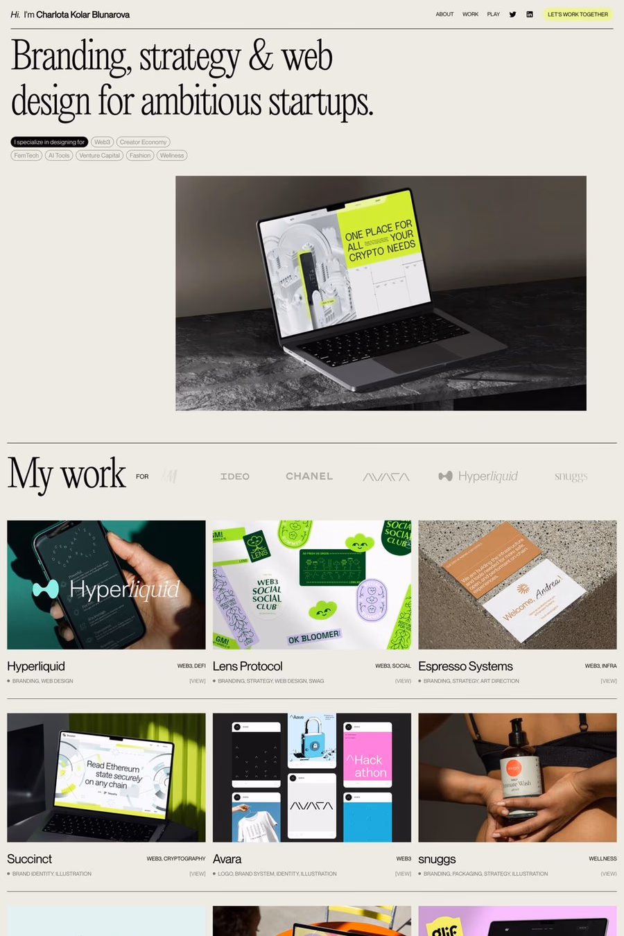 Blunarova website screenshot