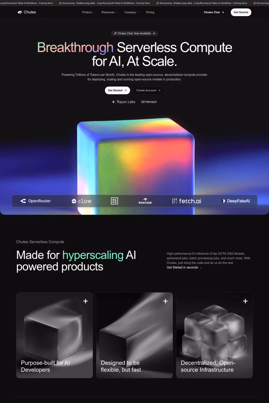 Chutes website screenshot