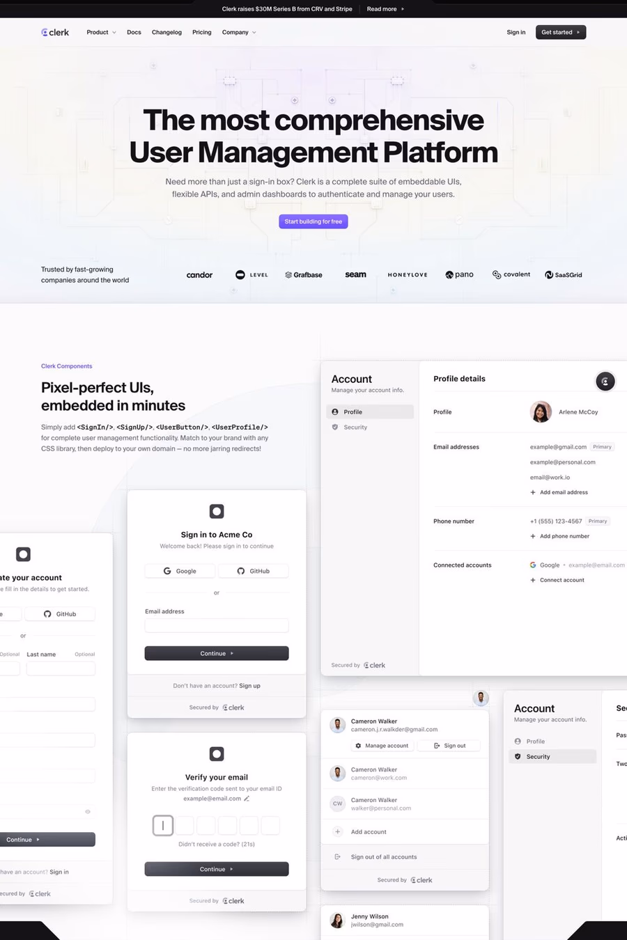 Clerk website screenshot