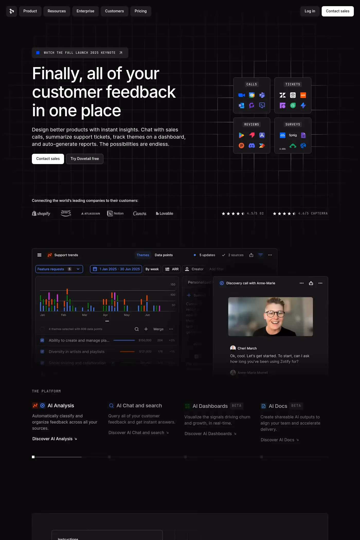 Dovetail website screenshot