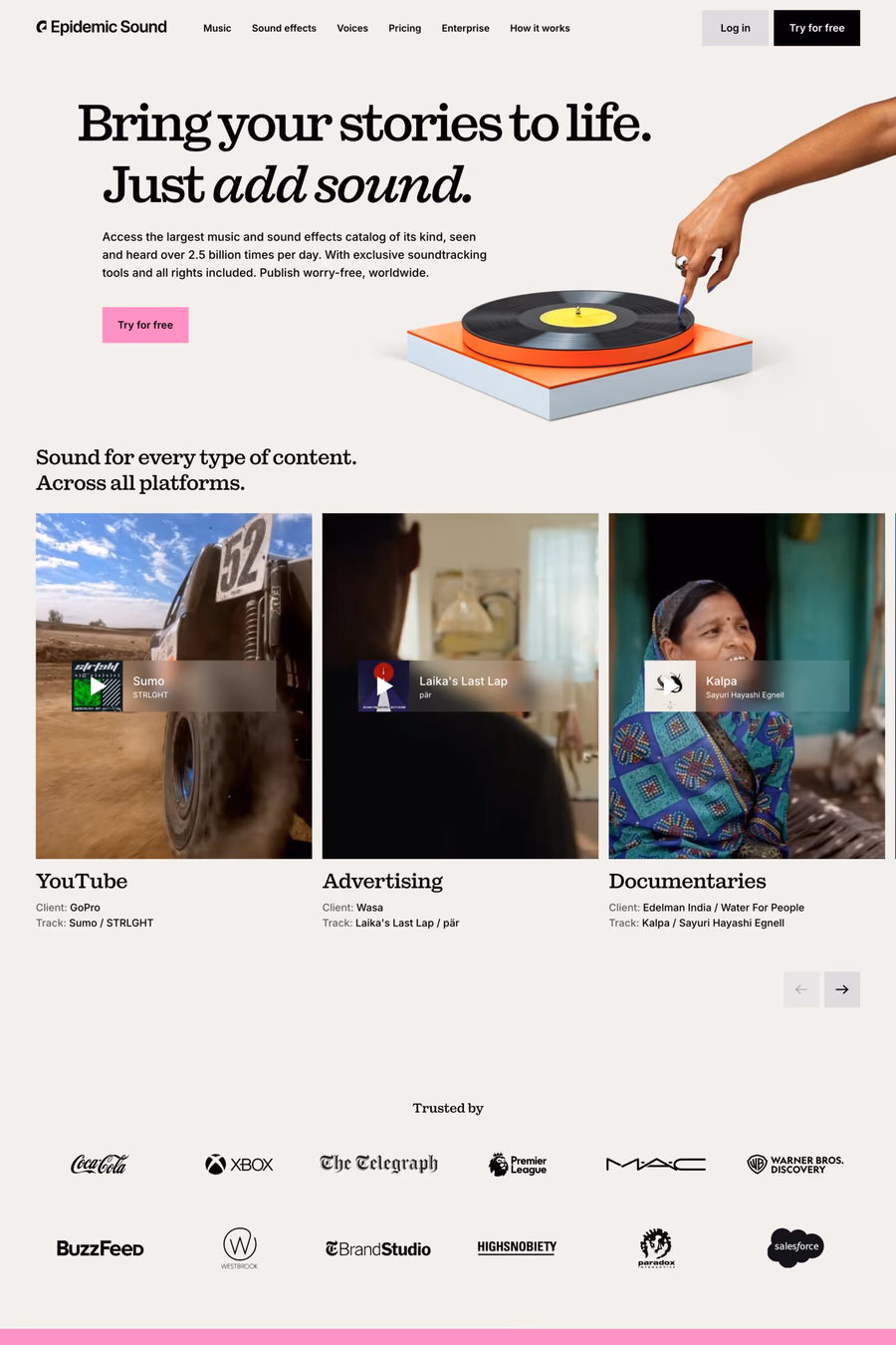 Epidemic Sound website screenshot