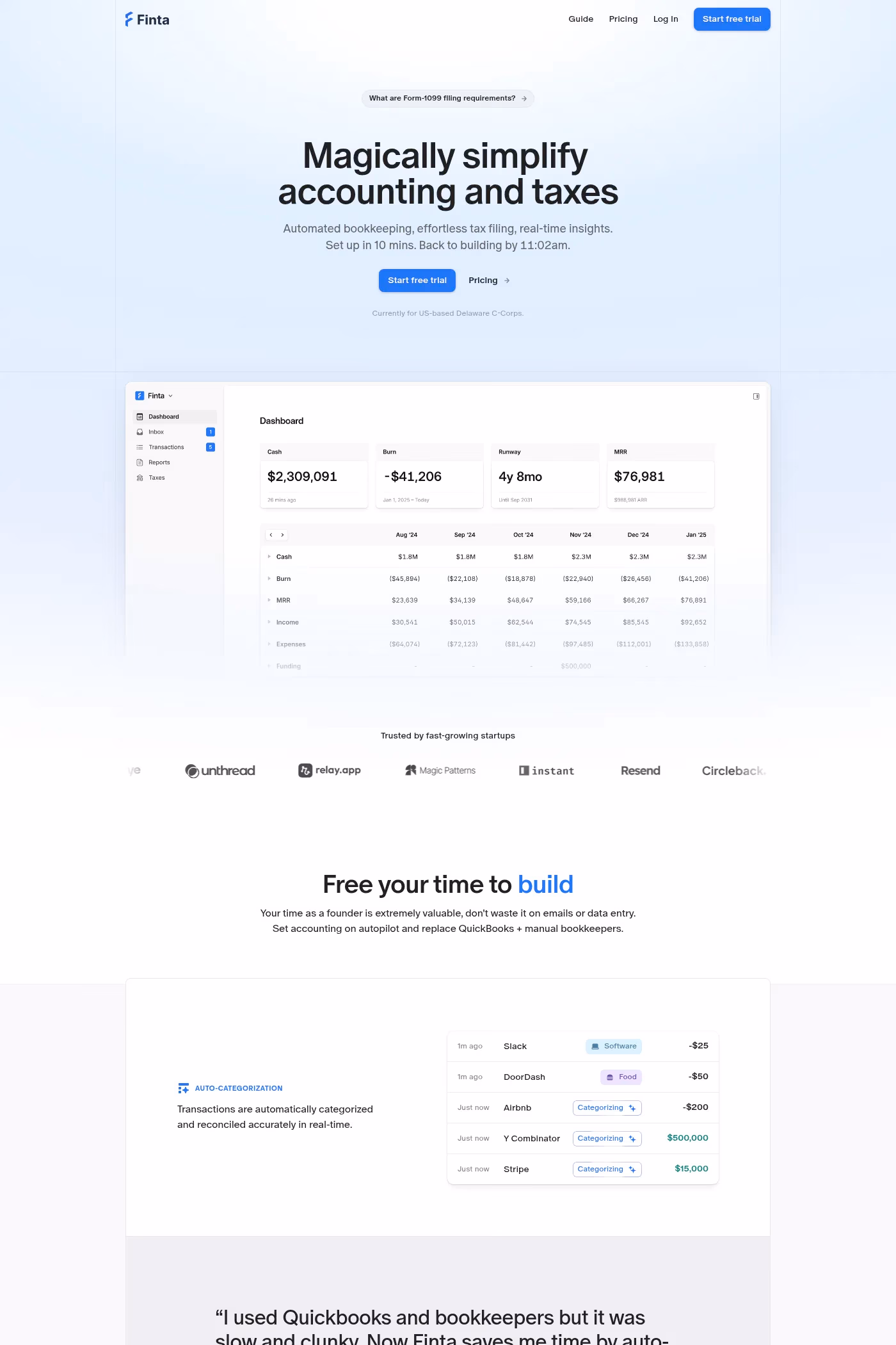 Finta website screenshot