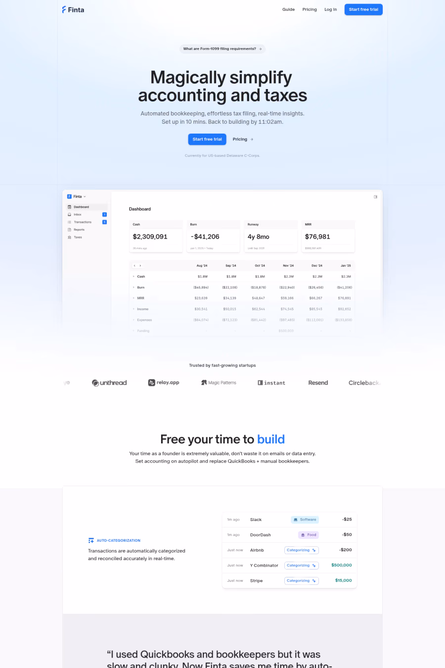 Finta website screenshot
