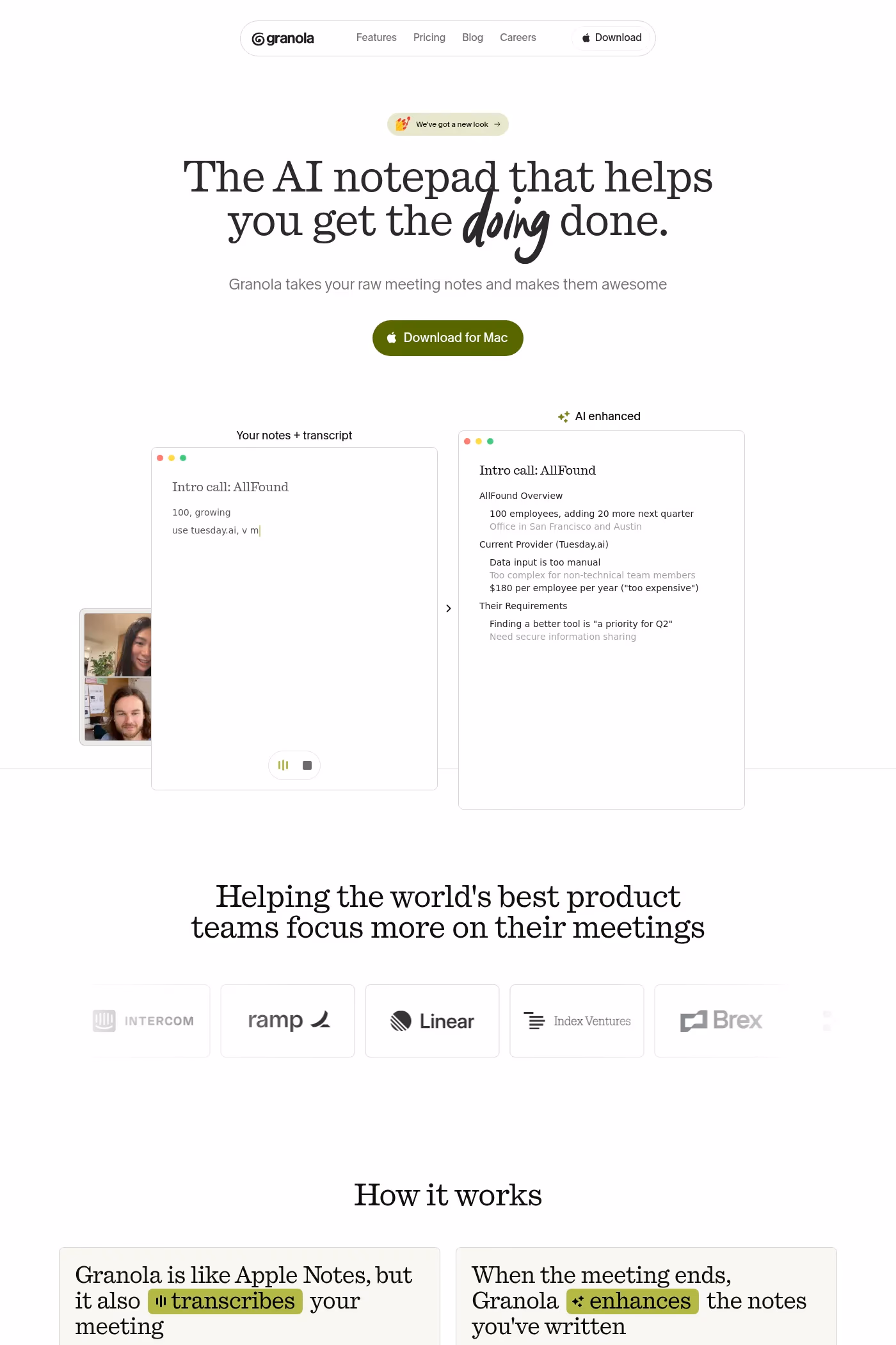 Granola website screenshot