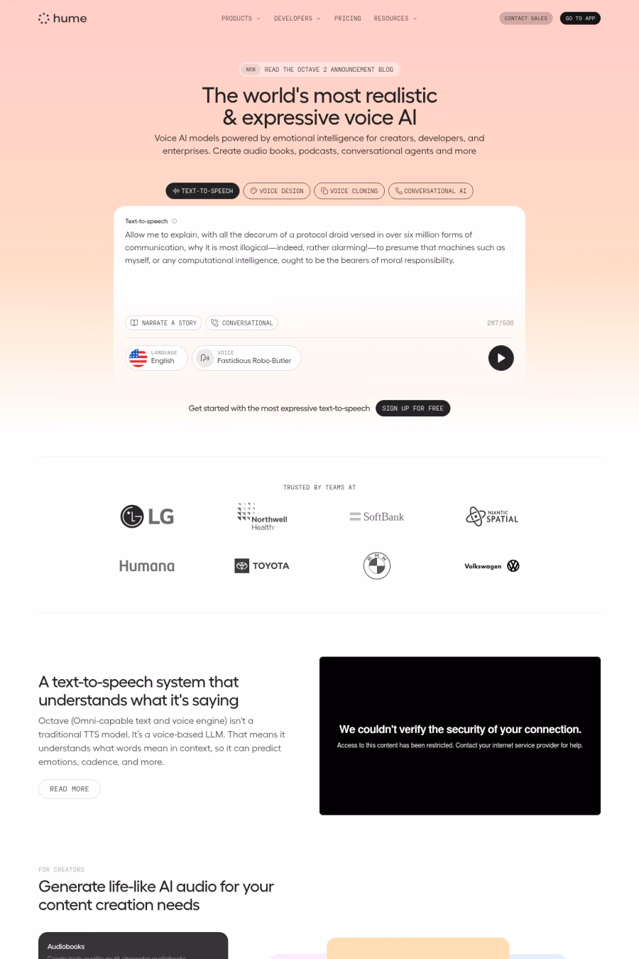 Hume AI website screenshot