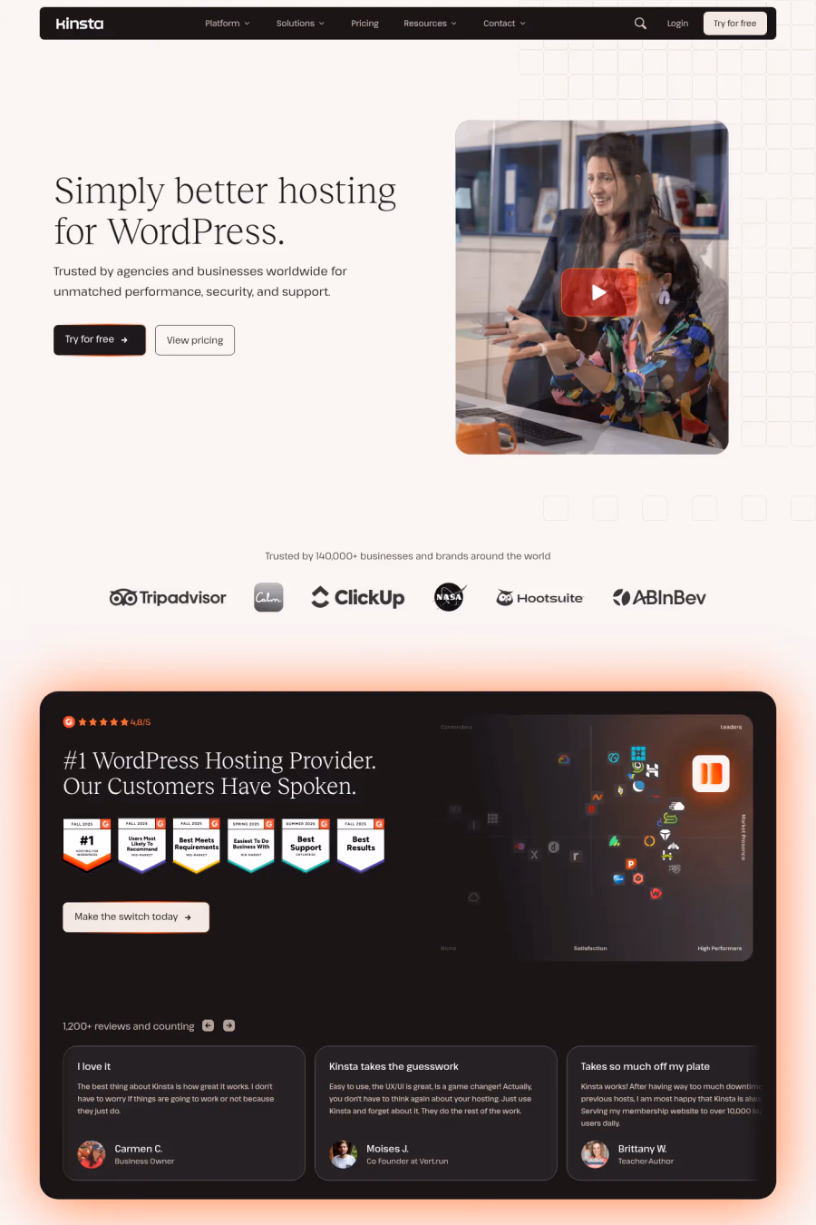 Kinsta website screenshot