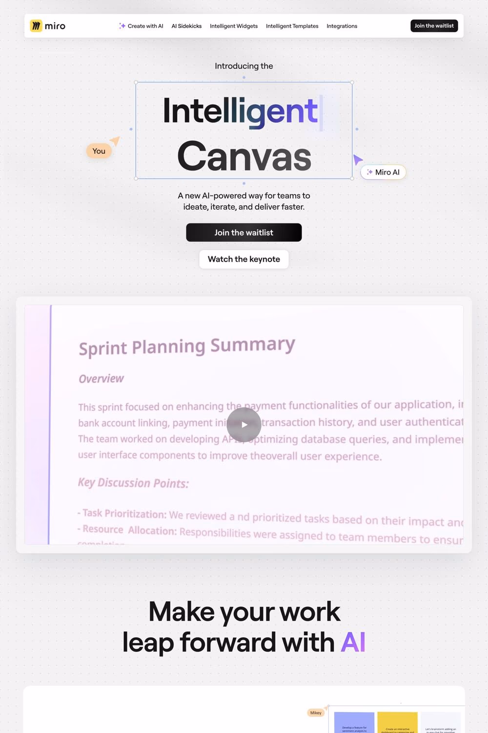 Miro Intelligent Canvas website screenshot